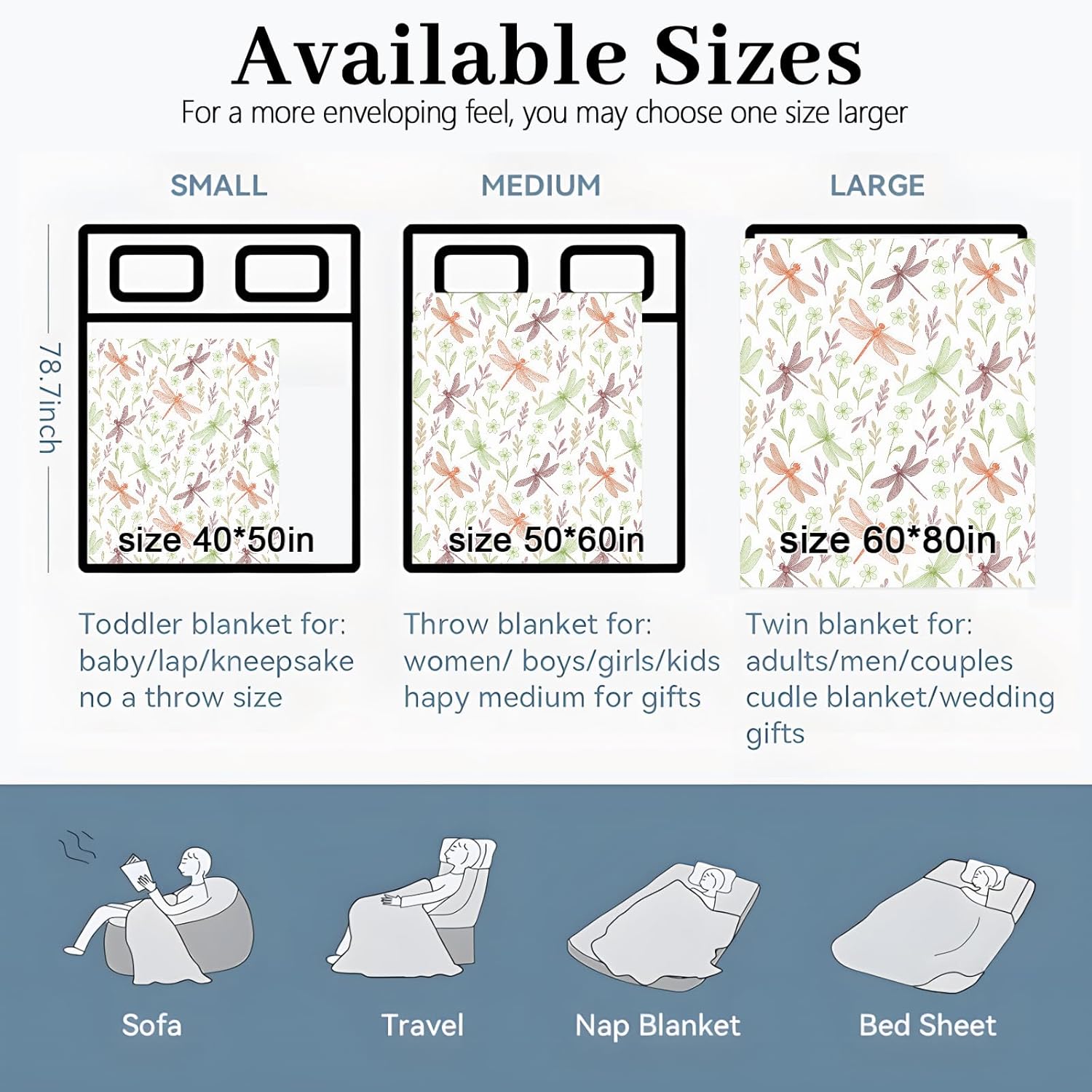 Colorful Dragonfly and Leaf Blanket, 60"x50" Flannel Cozy Lightweight Throw Blankets Gifts for Couch Bed Living Room Decor, Soft Blanket for Women Kids - Image 3