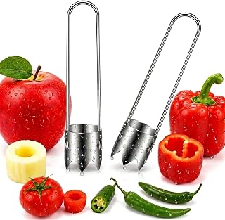 Red Bell Pepper Corer 2PCS, Jalapeno Apple Stainless Steel Core Remover | 2PCS Dual Handle Stainless steel corers for red bell peppers, jalapenos, apples tomatoes. Sharp, easy clean dishwasher safe