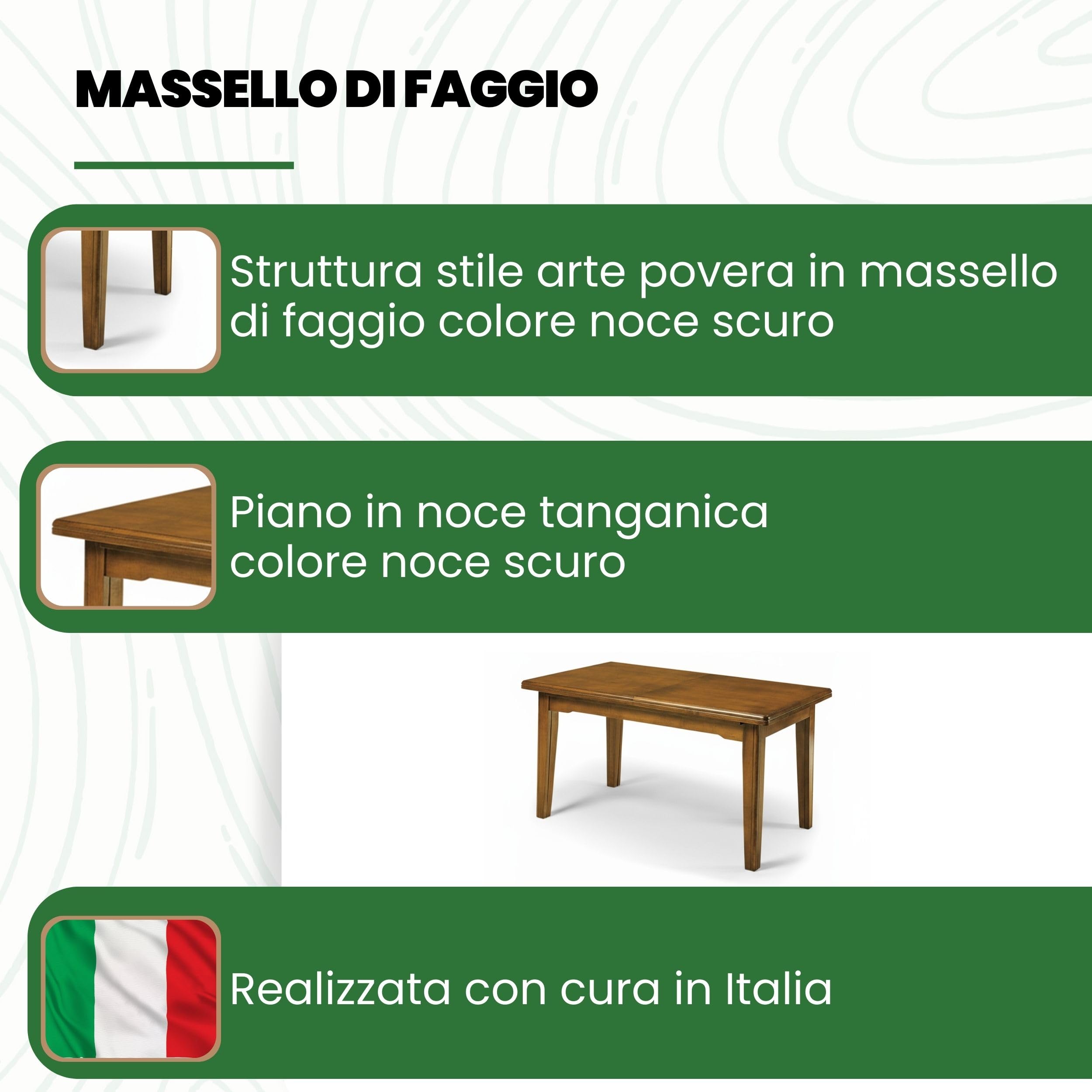 Mar.c.a. Design - Tavolo Rettangolare Allungabile da 180 a 360 cm con Gambe Dritte - Tavolo in Legno Massello 180x100x78 cm - Arte Povera Made in Italy