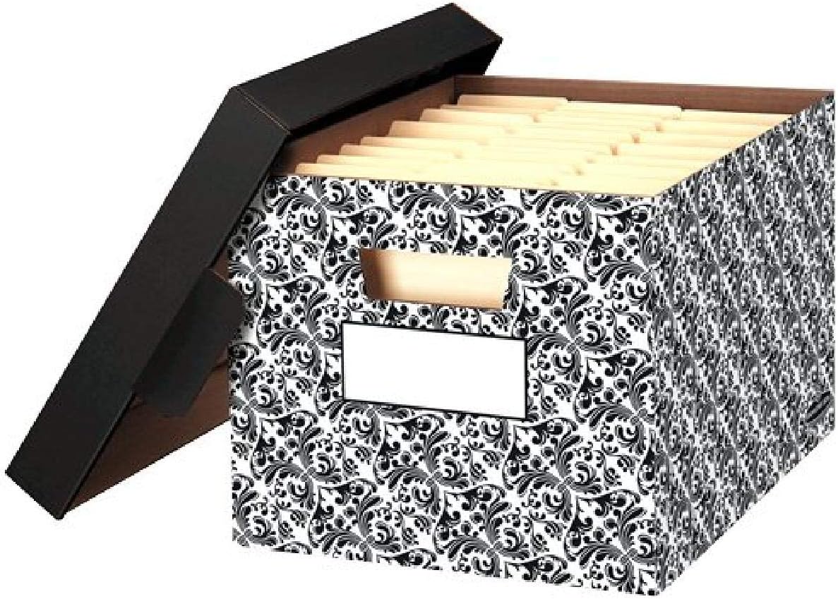 Bankers Box STOR/FILE Decorative Medium-Duty Storage Boxes, FastFold, Lift-Off Lid, Letter/Legal, Brocade, 4 Pack (0022705)