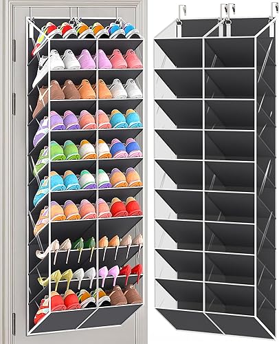 Miniatura 1 de 30 pares de organizadores de zapatos sobre la puerta, bolsillos transparentes para colgar zapatos para armario, estante de zapatos de puerta de 10