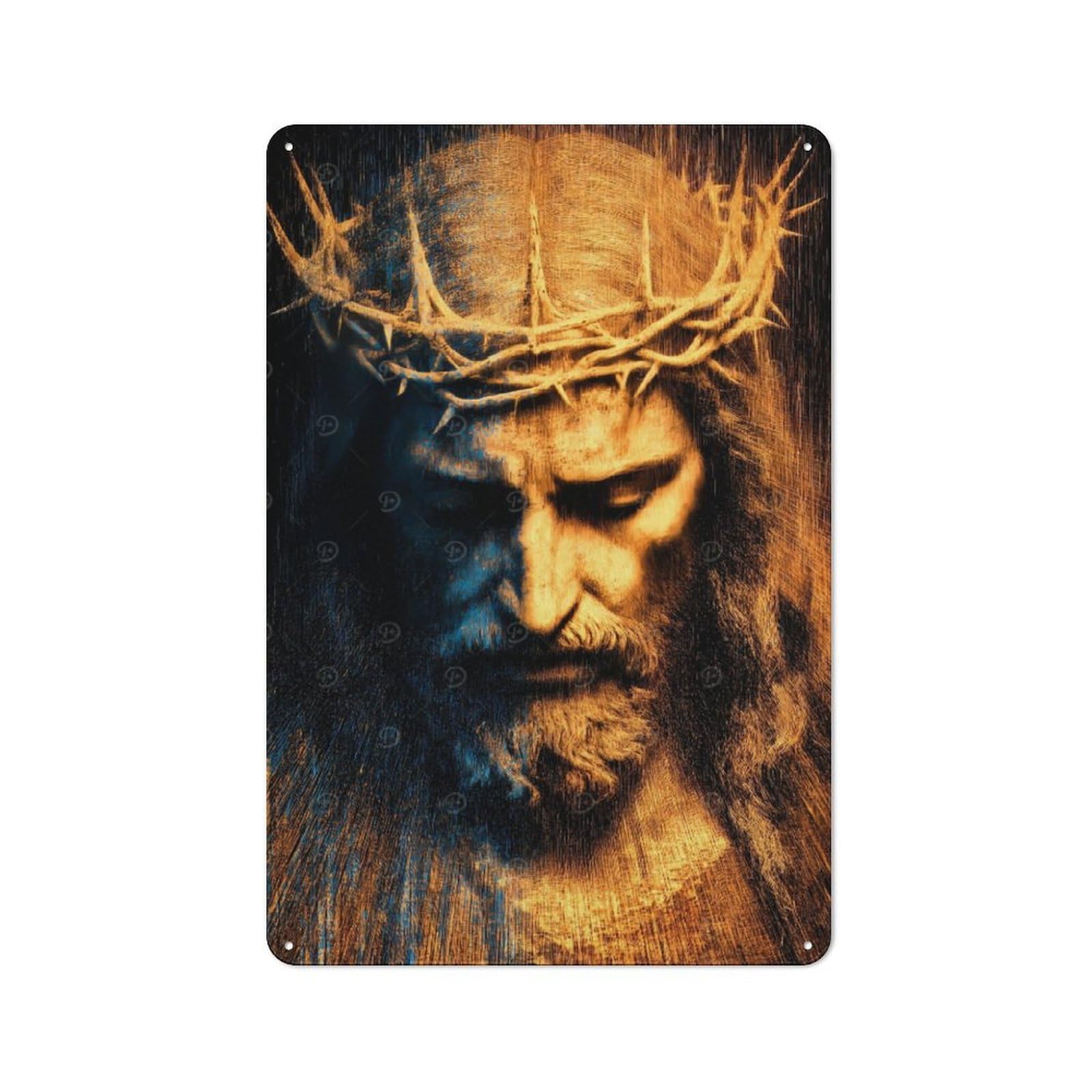 Abstract Jesus Christ with Crown of Thorns Classic Metal Wall Decor 30x20cm, Metal Wall Plaque for Office, Study, Studio Or Hallway