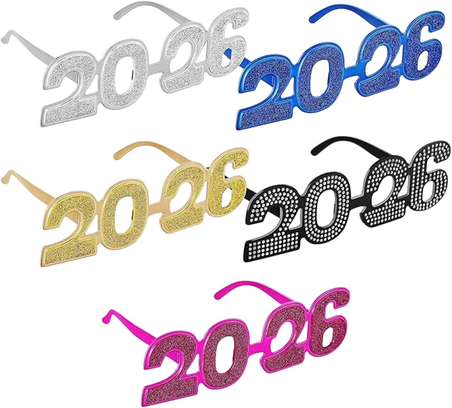 Générique Glasses 2026, Glitter Festival Accessories - Glasses 2026 Happy New Year 5 Pieces - Photo Accessories for Men Women Guests Celebration Indoor Birthday