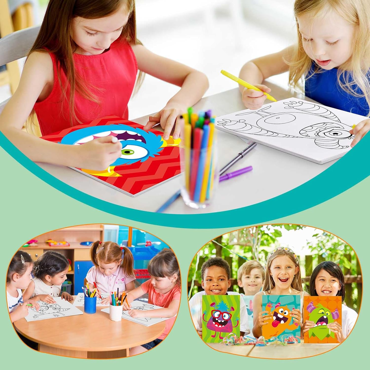 Ctosree 12 Pcs Pre Drawn Canvas for Painting for Boys Girls Pre Printed Cute Bulk Painting Canvas with Pictures to Paint Gift for Valentines Party Favor Activities(Monster)