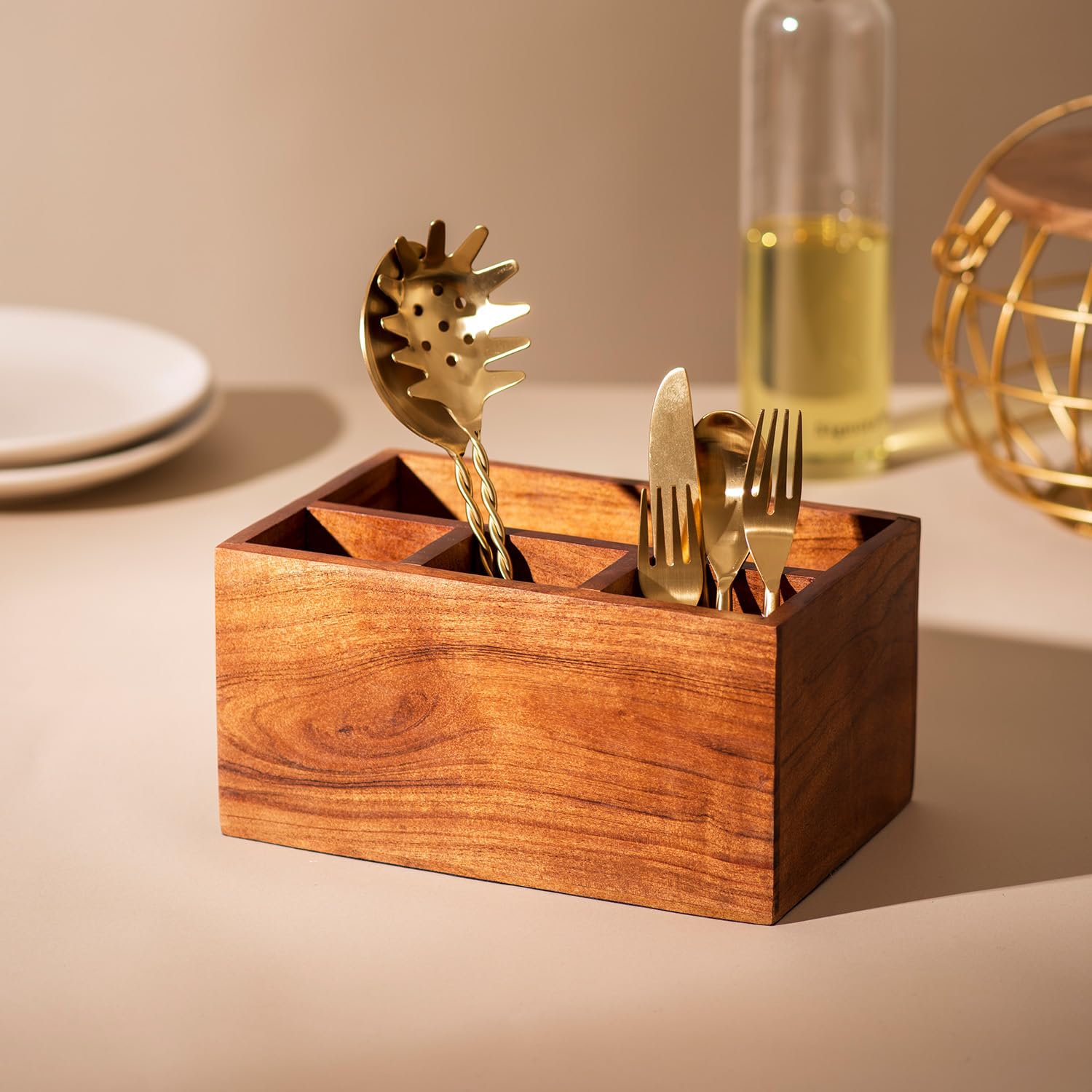 nestroots spoon stand for kitchen | cutlery holder for dining table | wooden caddy storage organiser stand with 4 section (Acacia Wood) (B0D2V1JR91) Amazon Price History, Amazon Price Tracker