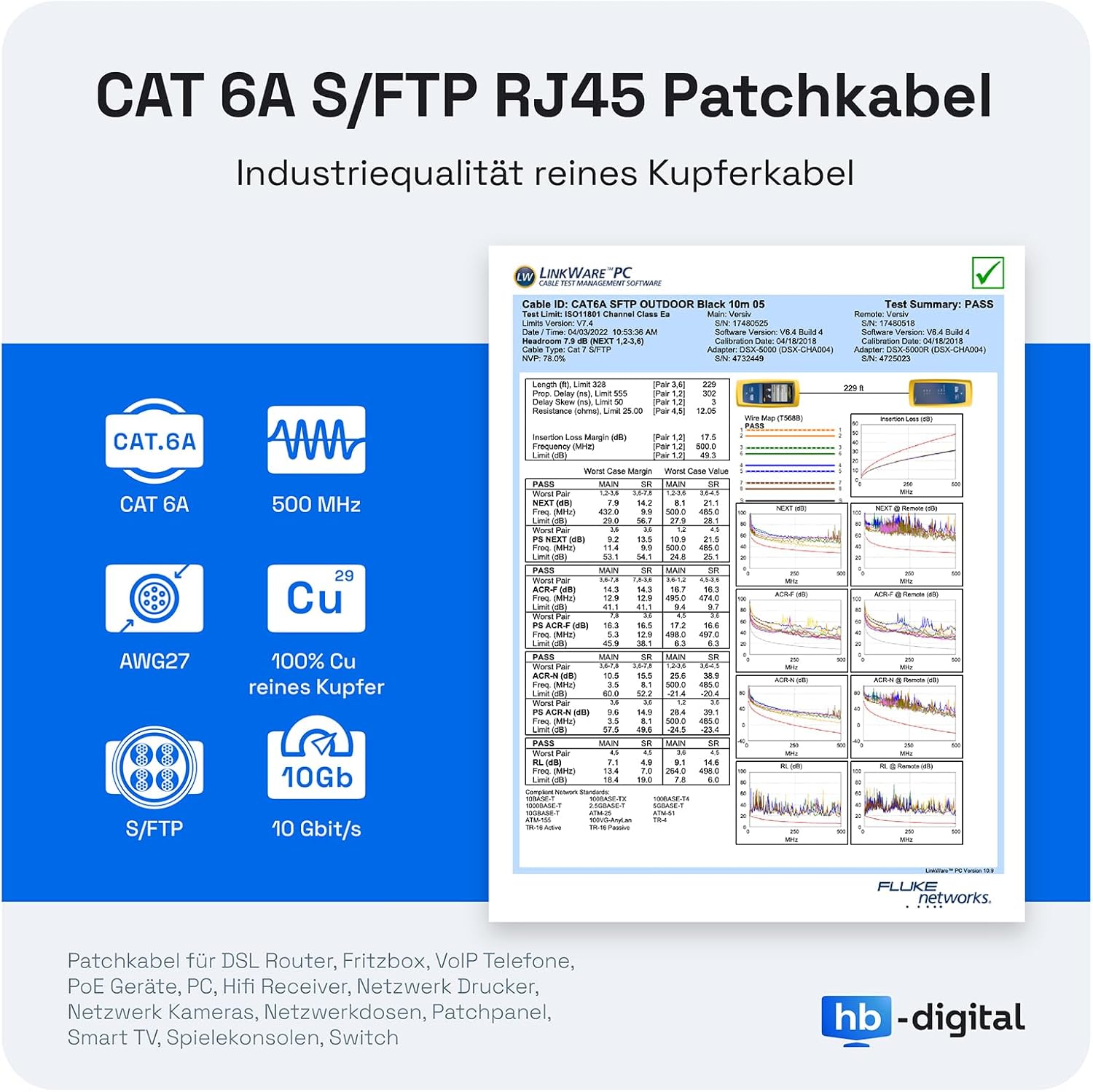 hb-digital CAT.6A Outdoor Patchkabel GHMT Zertifiziert Netzwerkkabel für Außen- & Innenbereich S/FTP PiMF RJ45 Stecker Gigabit Ethernet LAN Kabel IP66 wasserdicht Öl- & UV-geschützt Schwarz 50m – Bild 9