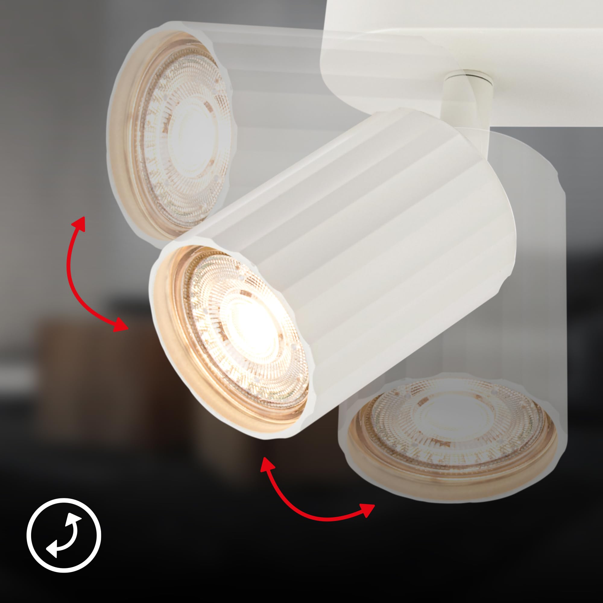 BRILONER - Plafonnier avec cannelures, orientable, GU10, max. 9 W, spot de plafond, lustre, luminaire plafonnier, salon, lumière plafond, chambre, lampe plafond, 32,5 cm, blanc cassé