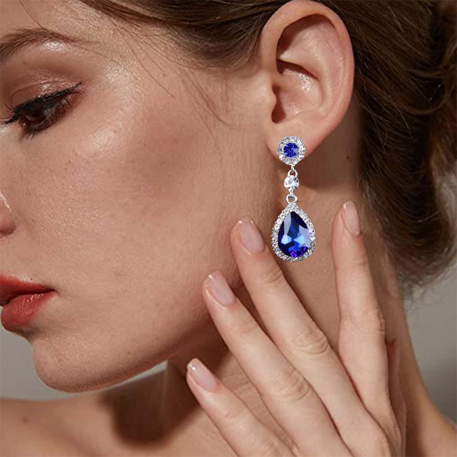 Orecchini A Goccia In Cristallo Blu, Stile Sposa, Regalo Perfetto Per Donna E Ragazza, Zirconi Cubici Lucenti