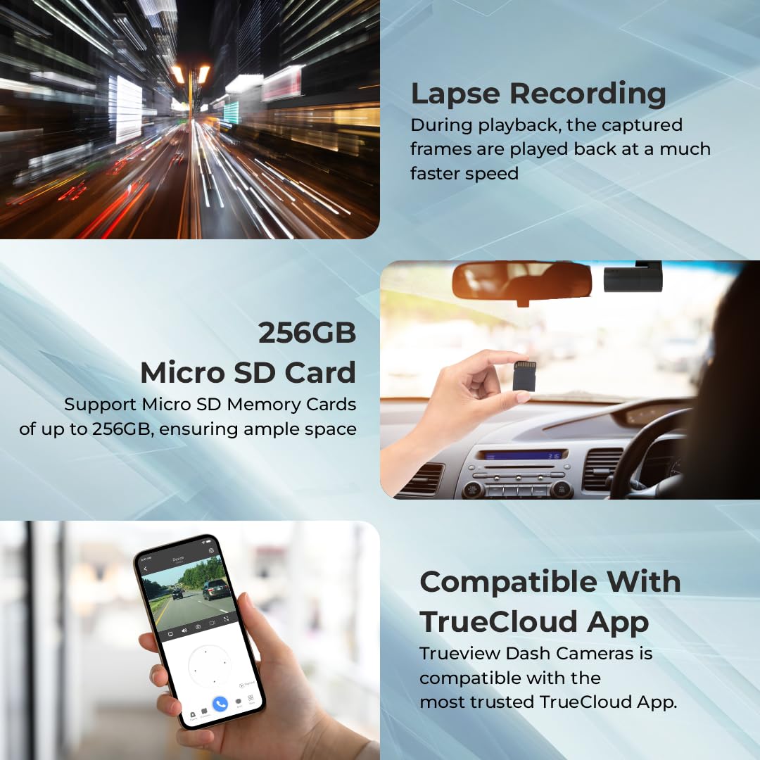Trueview 2MP Dash Camera with Wi-Fi, Built-in G-Sensor, Microphone, Time Lapse, Emergency Video, Speed Alerts, TrueCloud App Support, 128 GB Micro SD Compatibility (G-Sencer) 2