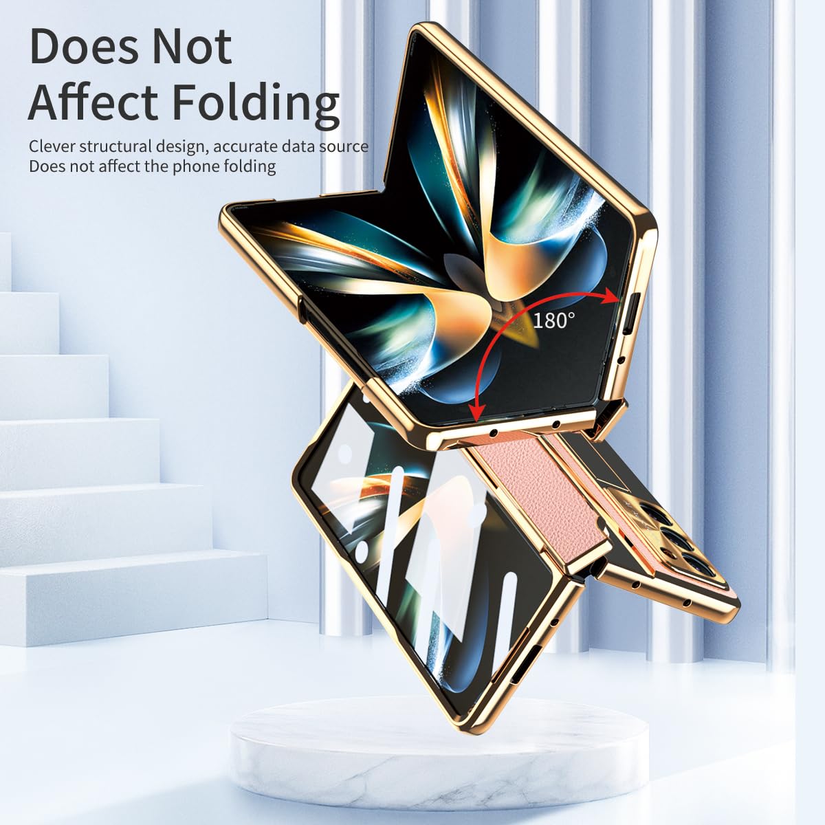 BRAND SET Etui do Samsung Galaxy Z Fold6 z wbudowaną folią ochronną, podstawką, ochroną zamków, bezprzewodowym ładowaniem, odpornym na wstrząsy PC, złoty-różowy