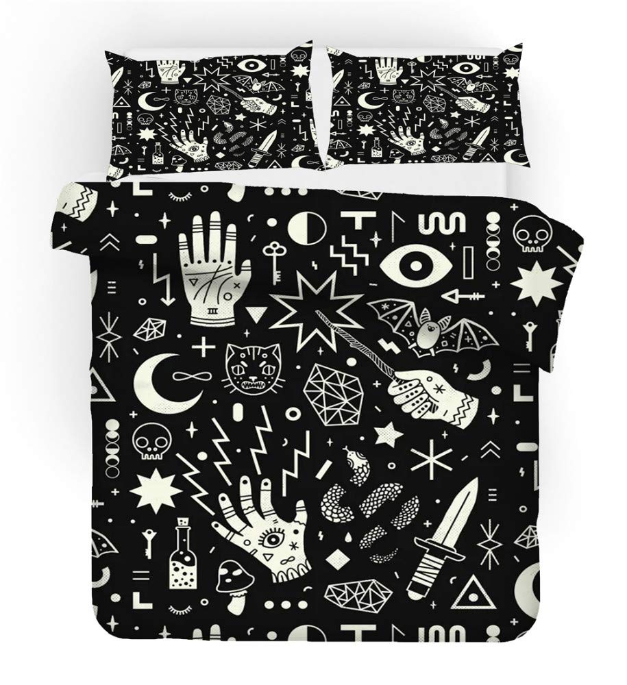 REALIN Set Biancheria Letto Serie Di Divinazione Copripiumino Cartone Animato Piccolo Modello 2/3/4PCS Copripiumini/Lenzuola/Federe,Singolo,Matrimoniale,King (B,Singolo-140x210cm-3PCS)