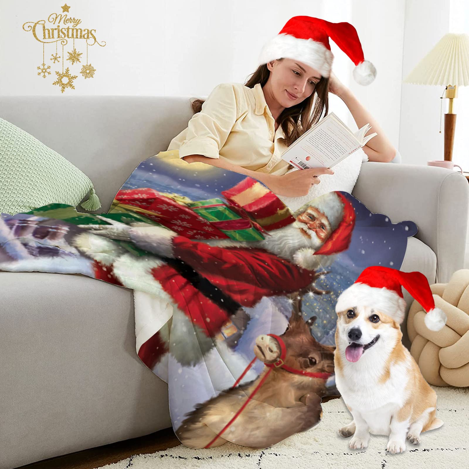 RDJSHOP Manta Navidad Feliz Navidad, Manta Navideña de Franela Santa Manta Mullida Ultra Suave y Acogedora para la Decoración del Hogar, Vacaciones de Invierno,Style3-150x220cm