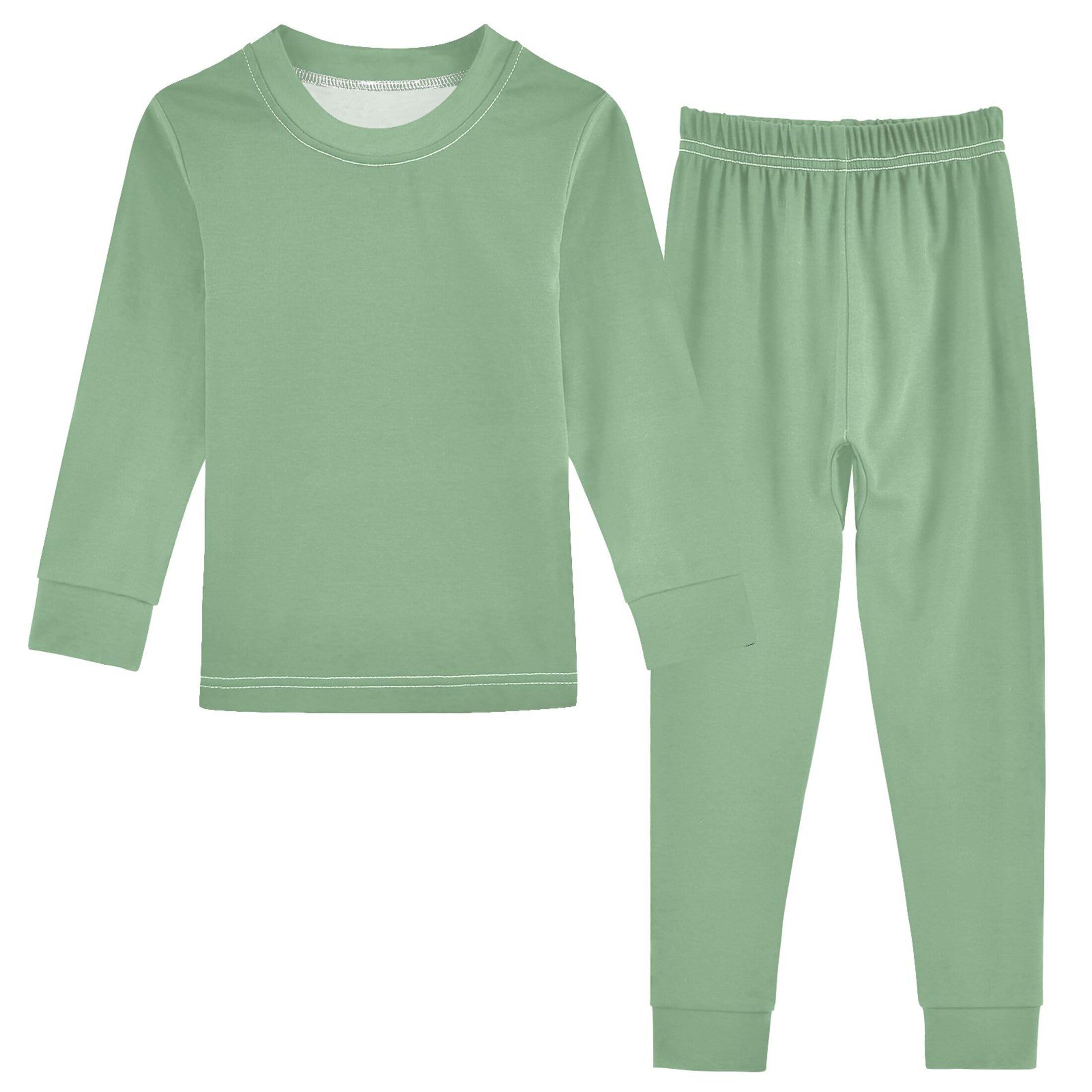 Dark Sea Green Long Sleeve Pajamas Set Sleepwear Jammies 2pcs Set Pjs Dark Sea Green 01
