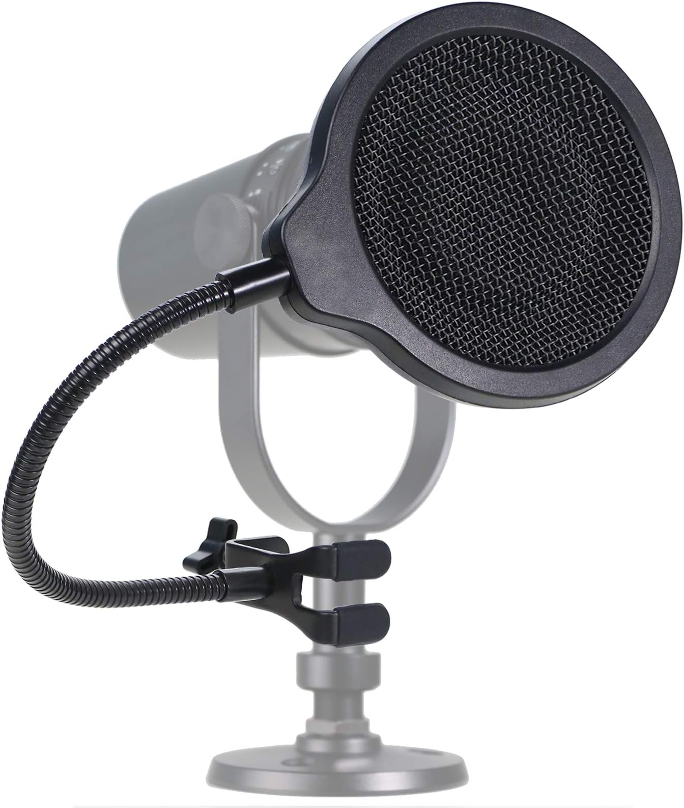 MV7 Microphone Pop Filter Mask Shield For Shure MV7 Mic, 4 Inch 3 Layers Windscreen with Flexible 360°Gooseneck Clip by SUNMON