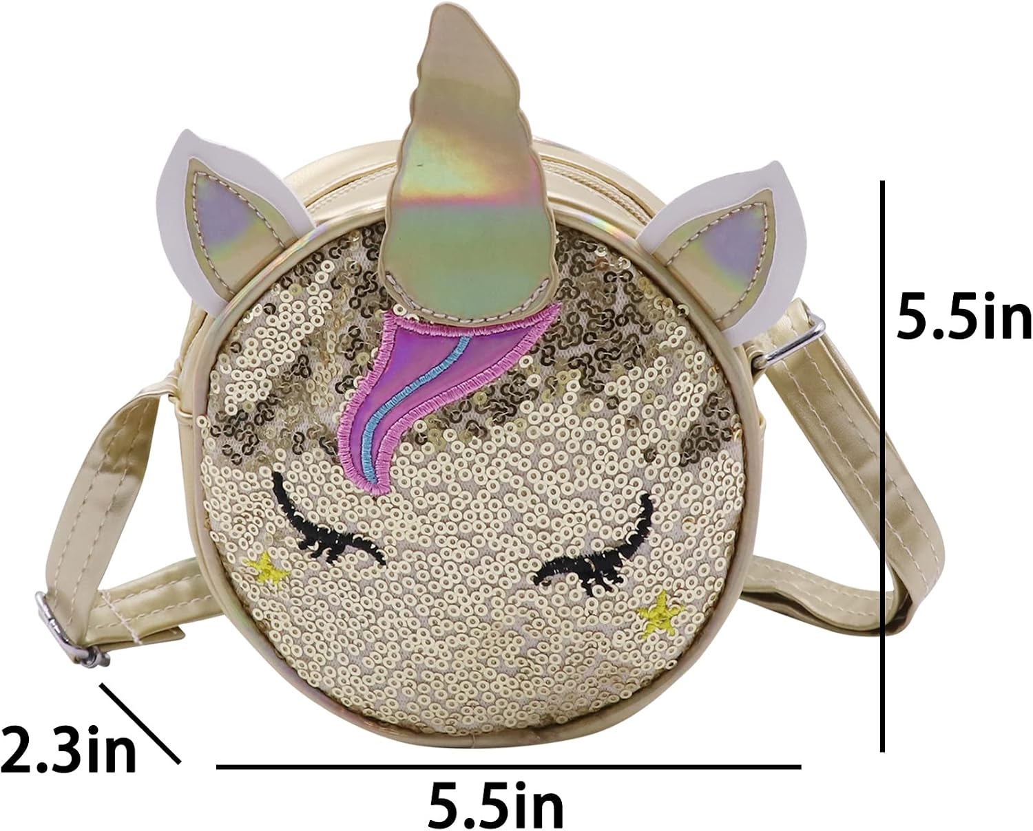 Little Girls Unicorn Sequin Glitter Crossbody Shoulder Purse Handbag Women Satchel Tote Mini Round Bag Messenger Bag
