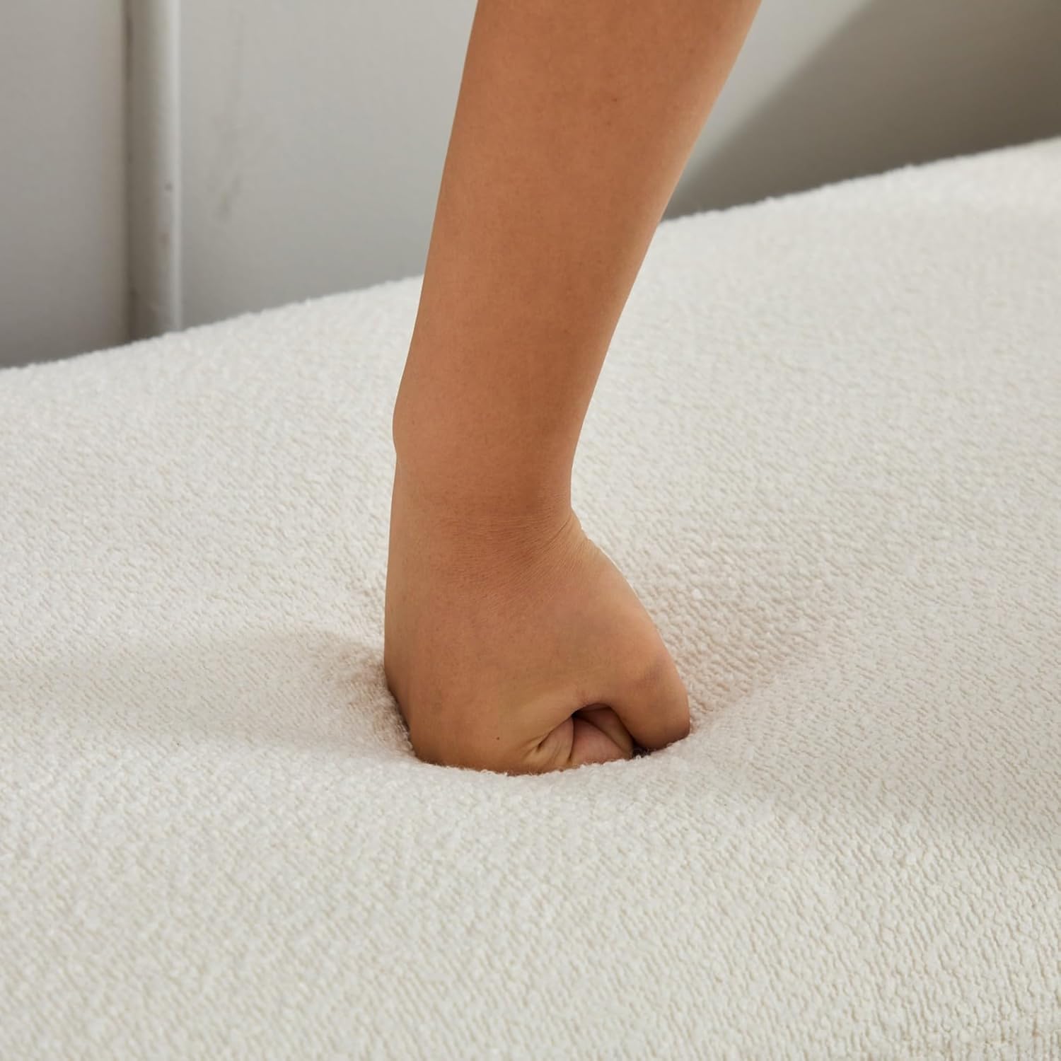 KEIKI Oversize Boucle Bench Ottoman with 2 Bolster Pillows & Wood Legs, Upholstered End of Bed Daybed Seating, Foot Rest Stool Furniture for Bedroom, Living Room, Entryway, Ivory Black