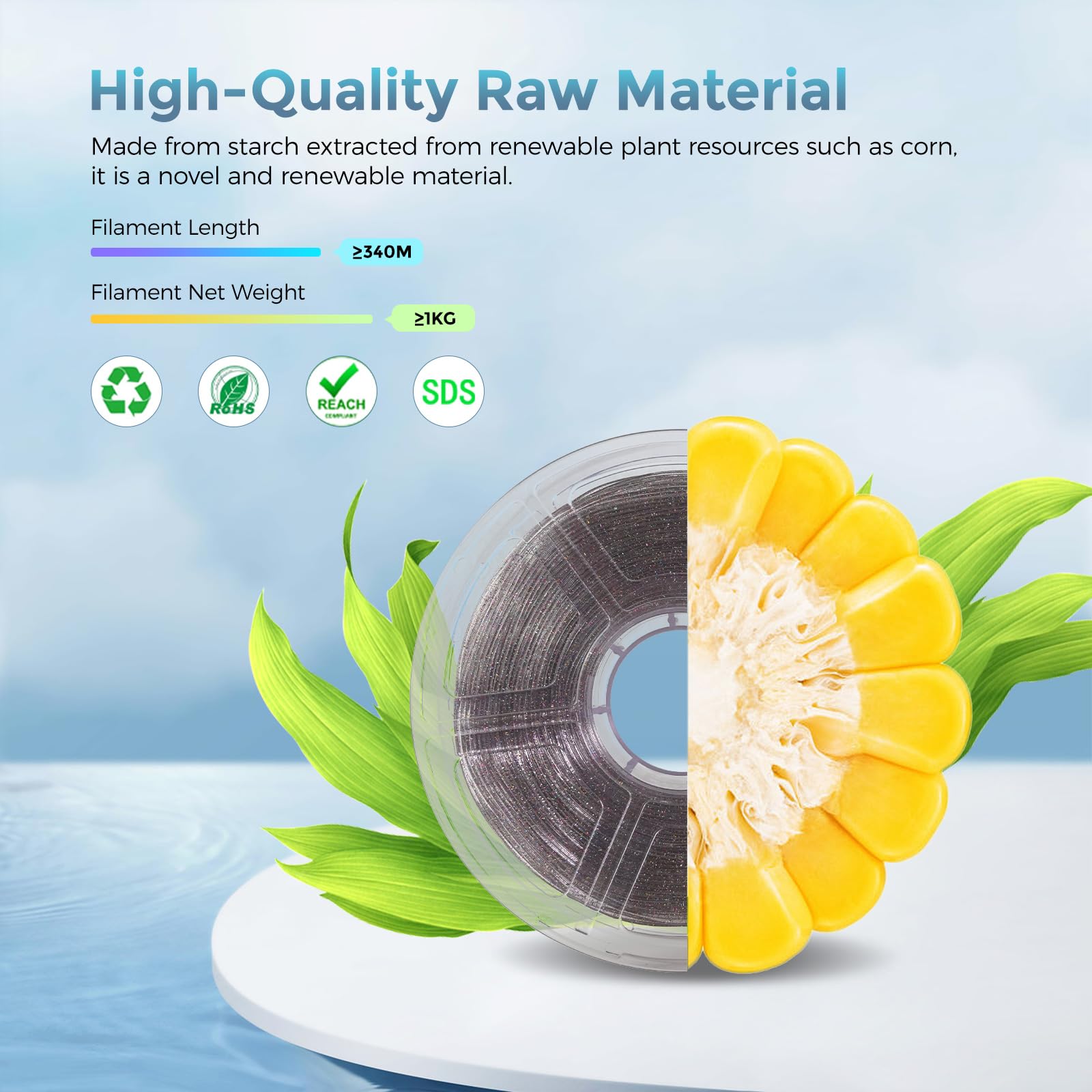 FLASHFORGE Filamento PLA da 1,75 mm scintillante trasparente per stampante 3D con glitter colorati, bobina da 1 kg, precisione di misura +/- 0,02 mm, filamento di stampa 3D brillante per una finitura