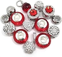 Vista 27 de Cuentas mixtas de 40 piezas, dijes para hacer joyas, cuentas de aleación de agujero grande con pedrería, colores y estilos variados al azar, Metal