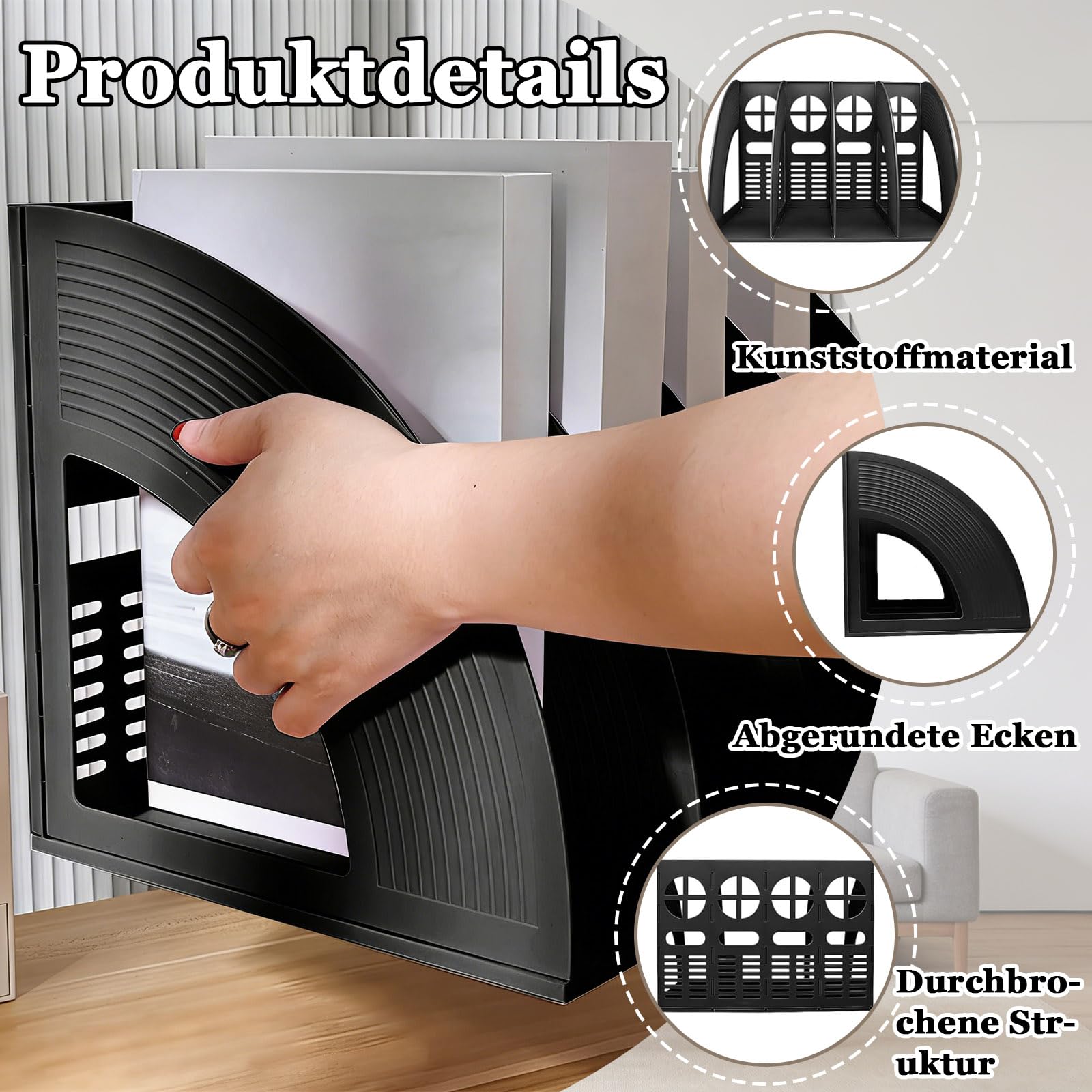 Archivador de Revistas 4 Compartimentos Vertical Plegable Negro