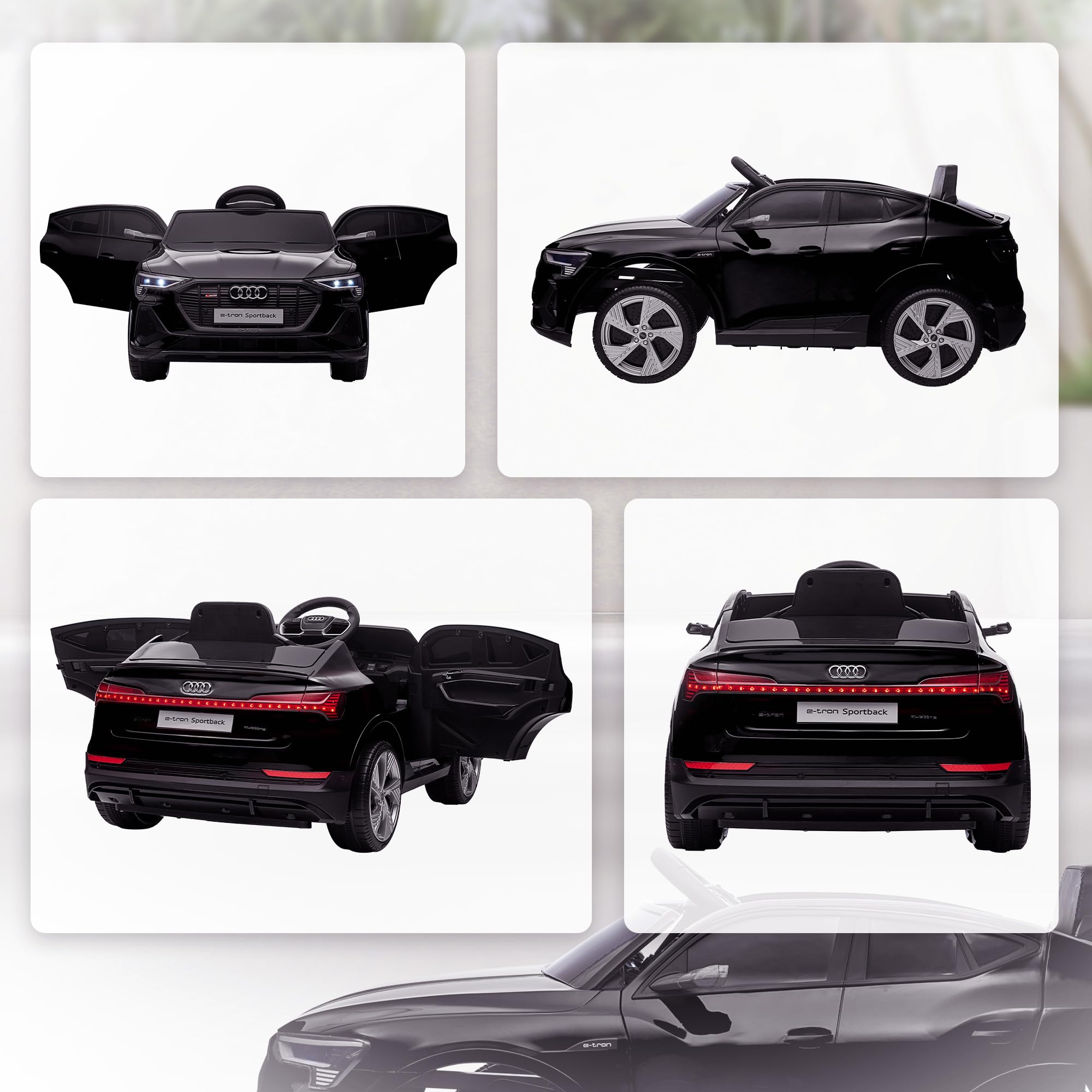 HOMCOM Voiture électrique Enfants sous Licence Audi e-tron Sportback, véhicule électrique 12V Max. 5 Km/h avec télécommande 2,4G, phares LED, Musique, klaxon, Port USB, MP3, Noir
