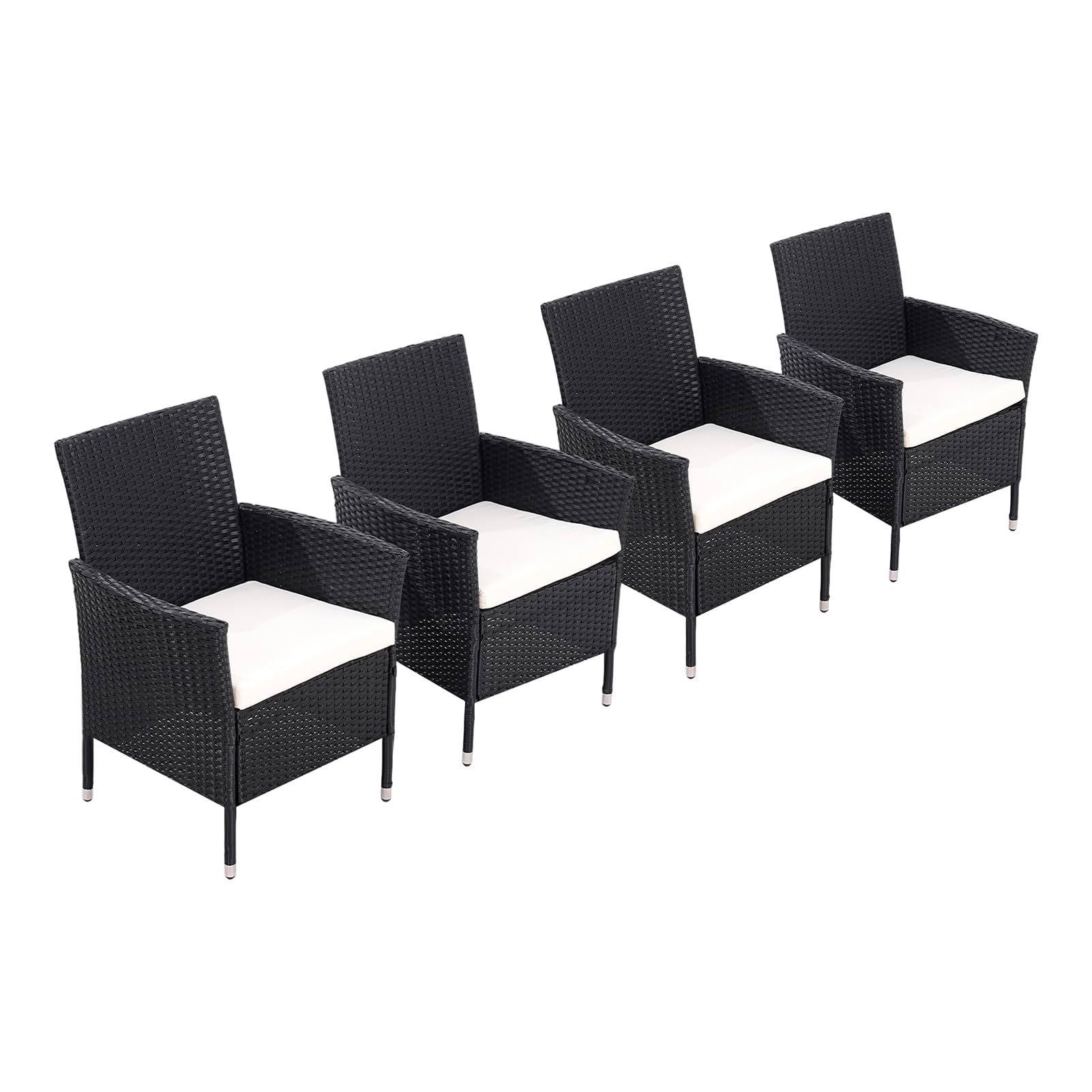 Warmiehomy Rattan Garden Chairs Outdoor Dining Chair Set of 4 Wicker Armchairs with Padded Seat Cushions High Backrest Patio Chair, Black