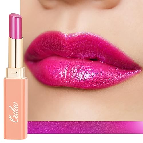 Miniatura 1 de Oulac Lápiz labial morado rosa hidratante, 2 en 1, brillo labial y bálsamo labial, acabado jugoso y brillante, hidratación de larga duración, suave