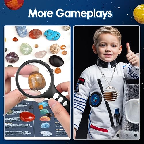 Miniatura 5 de Woumserta Kit de excavación de piedras preciosas, juguetes espaciales del sistema solar excavan 15 gemas de 10 planetas, kits de ciencia para niños