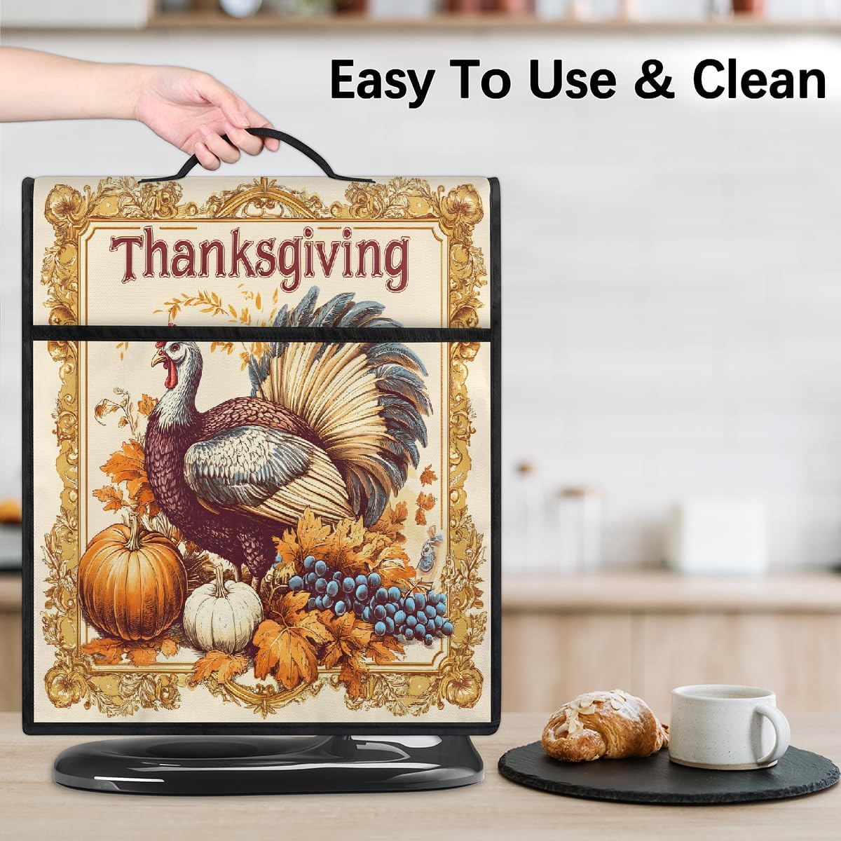 Kitchen Aid Mixer Cover Compatible with 6-8 Quarts Thanksgiving Vintage Decor Food Stand Mixer Cover Dust Cover with Zipper Pocket Appliance Accessories Organizer Bag Holiday Decor