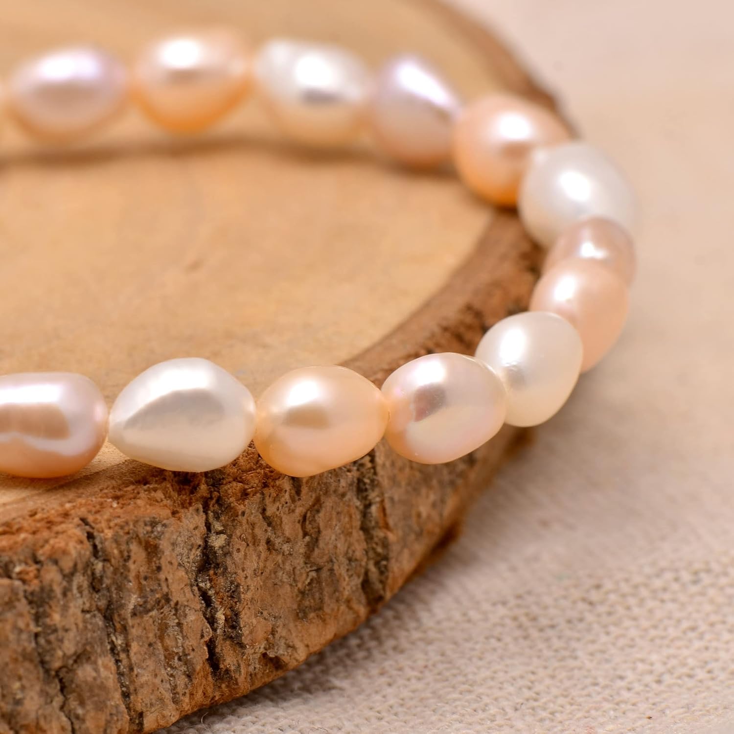 Joseph Brothers 8-9 MM Cultured Freshwater Baroque Pearl Stretch Bracelet 7 Inch, Mixed White/Pink/Purple - Image 3