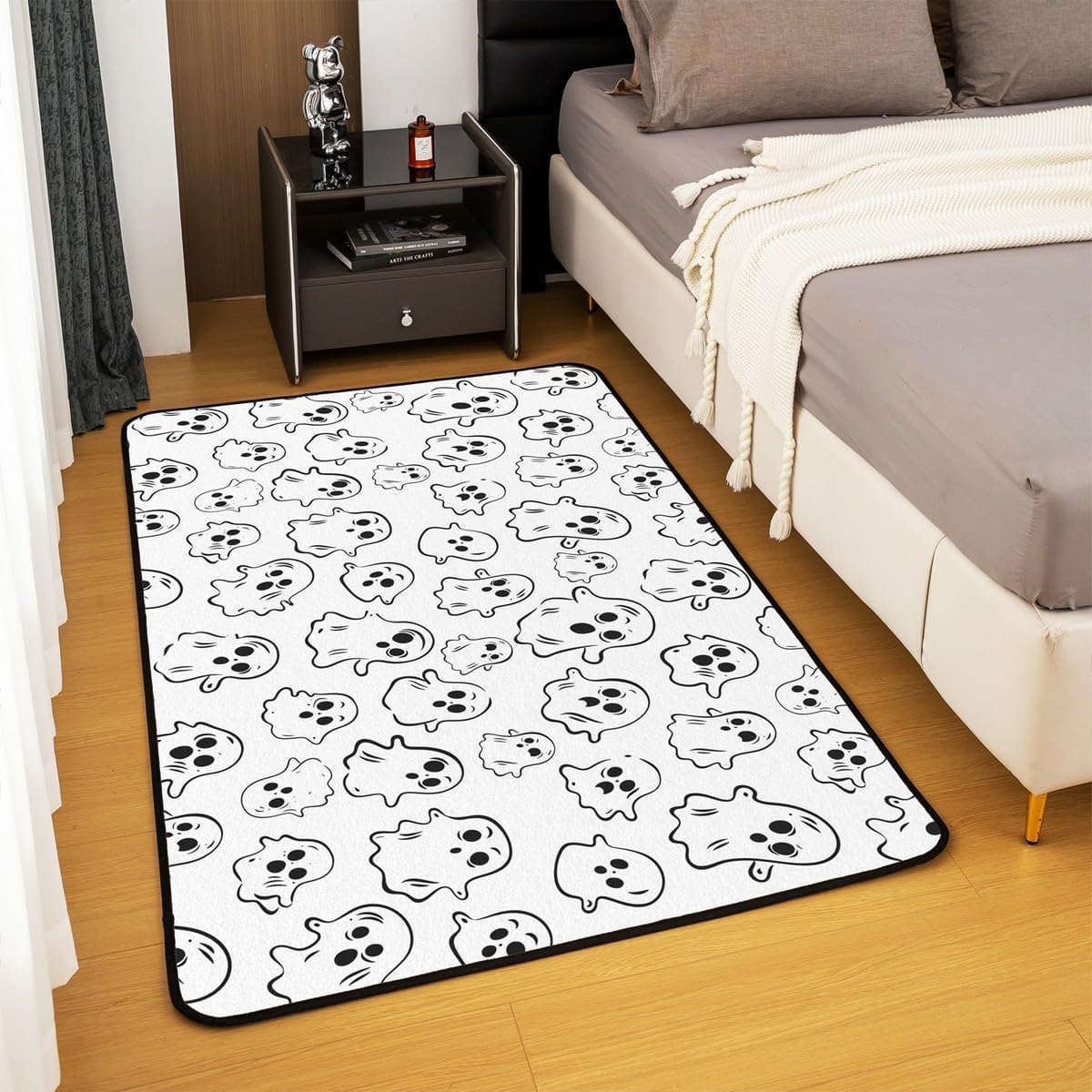 Feelyou Happy Halloween Area Rug 5x7 Halloween Cute Ghost Living Room Rugs for Kids Boys Girls Gothic Horror Theme Decorative Carpet Cartoon Ghost Accent Rug Room