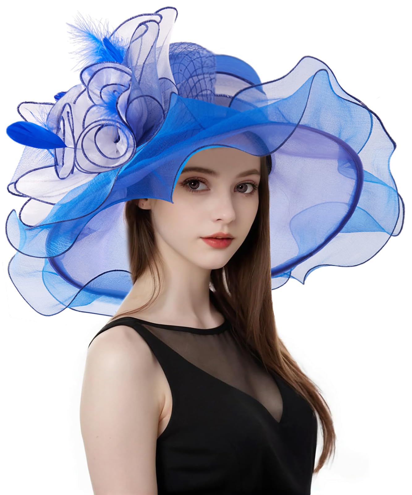 Z&X Women's Derby Church Hat Organza Fascinator Wedding Tea Party Hat Wide Brim Sun Caps