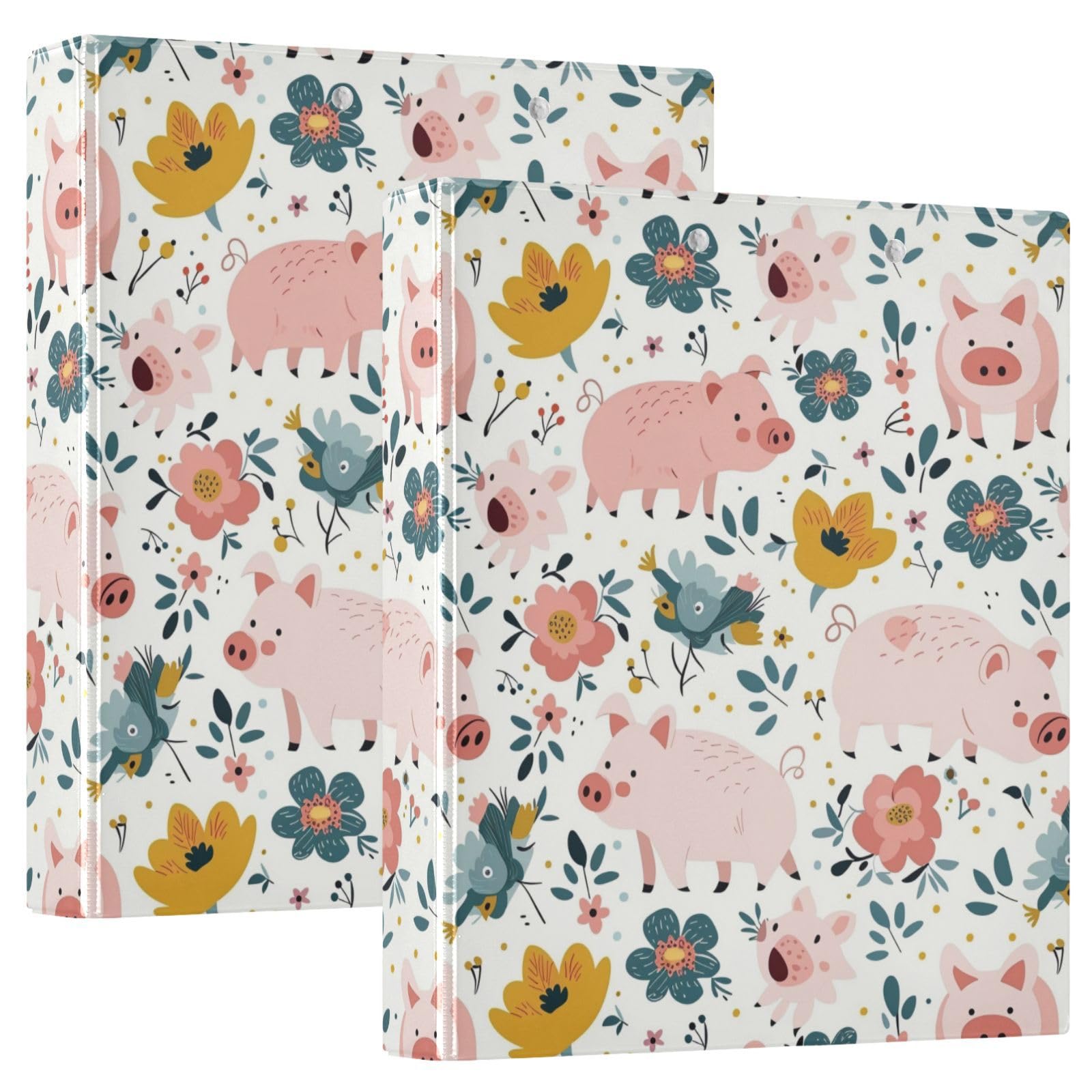 CWUPZAY 3 Ring Binder 1 Pack Cute Pig Binder with 2 Pockets Three Ring Binder with 1.5 inch Round Ring for School or Office Supplies