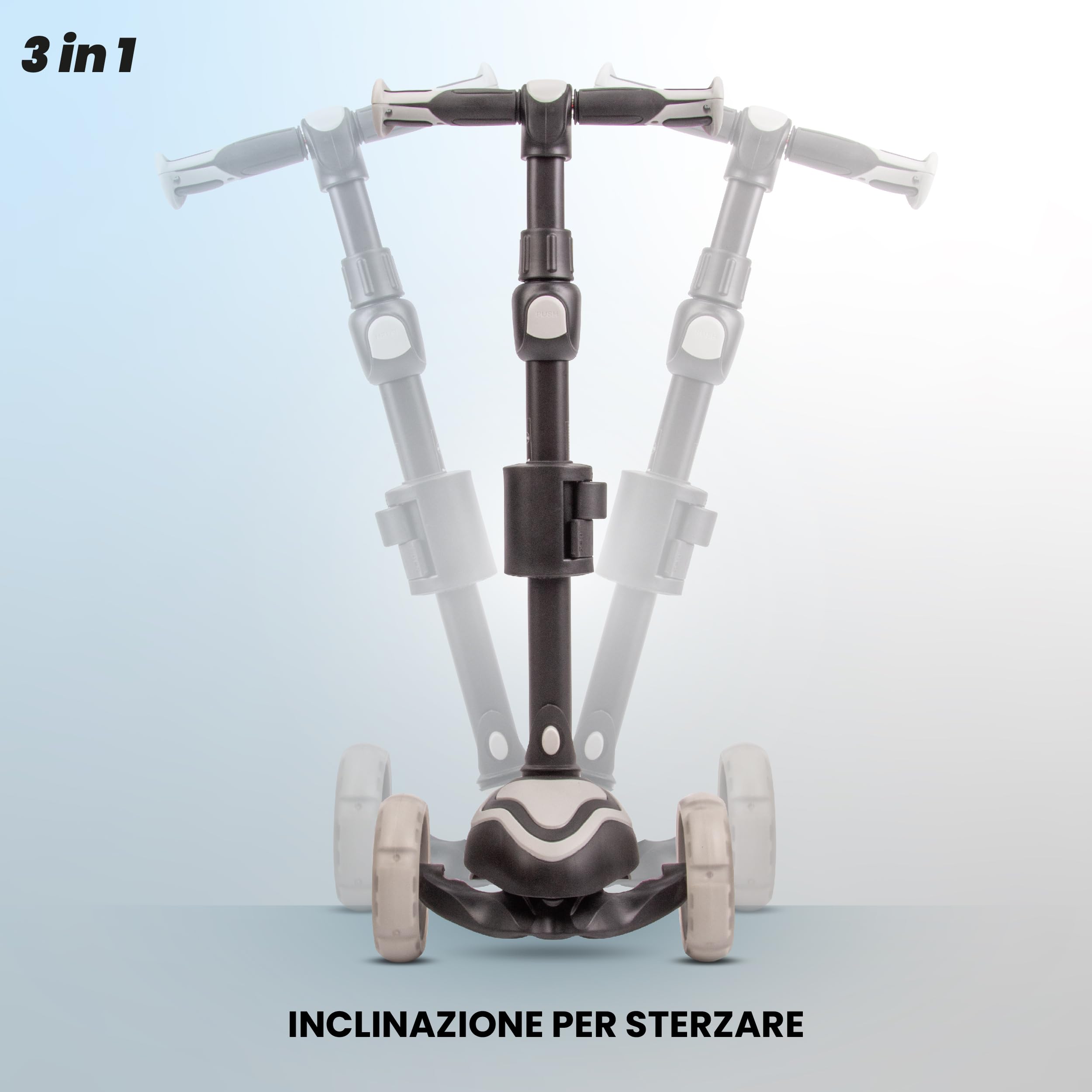 Sun Baby Monopattino per bambini 3 anni, Triciclo Scooter 3 Ruote Luminose a LED, regolabile in altezza, Children's Scooter