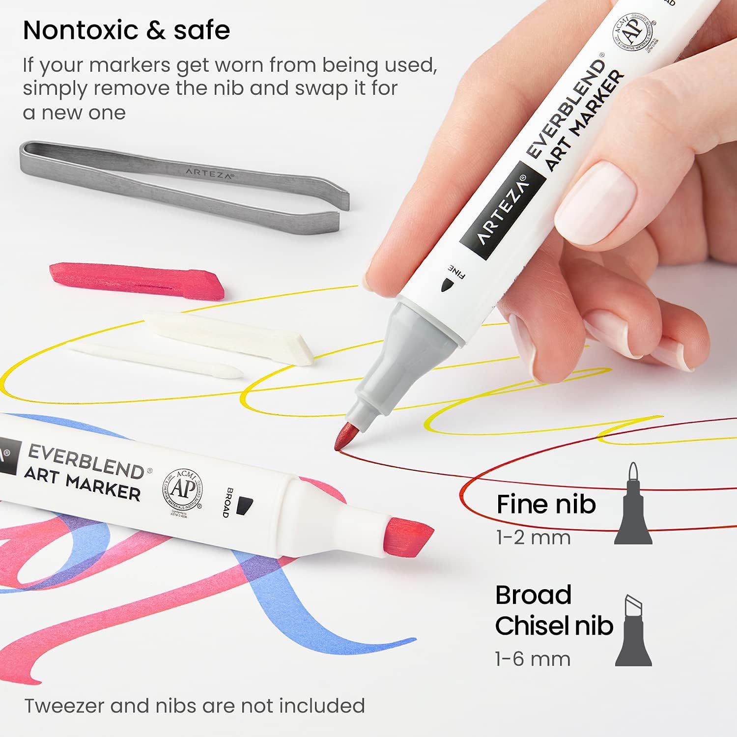 ARTEZA Alcohol Art Markers Set of 36 Americana Tones, Medium Chisel and Fine Nib, Dual Tip Markers for Drawing and Sketching - Image 4