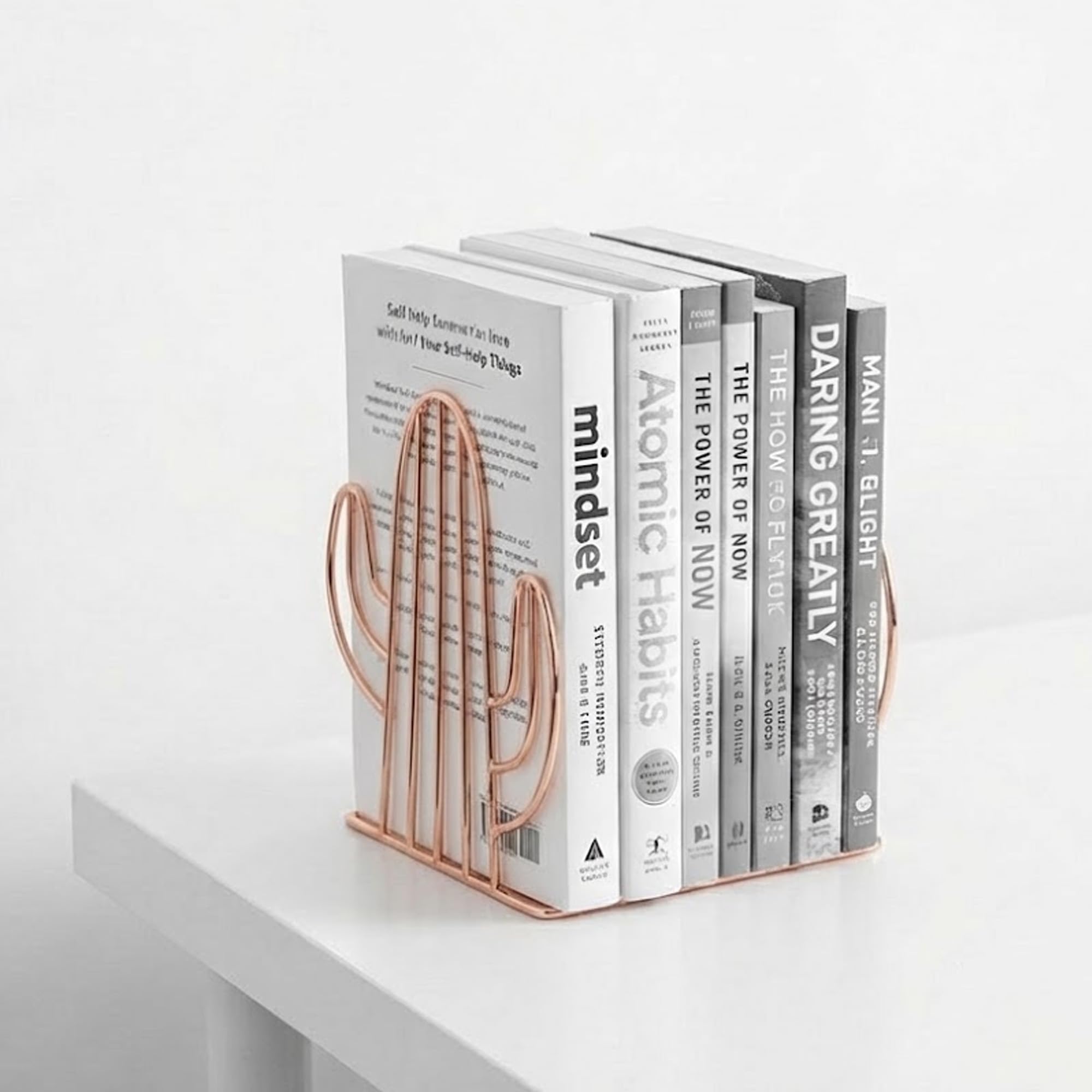 oddpod™ Rose Gold Cactus Decorative Metal Bookends/Non-Slip Desktop Book Shelf Organiser for Office Decor, Home, Living Room, School & Library (Set of 2)