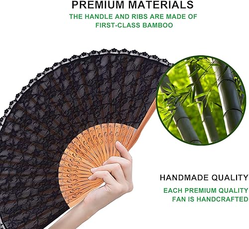 Miniatura 2 de Amajiji Chino Vintage Retro Estilo Bambú Madera Seda Plegable Ventilador de Mano para las Mujeres HBSY (9.1 in) (006)