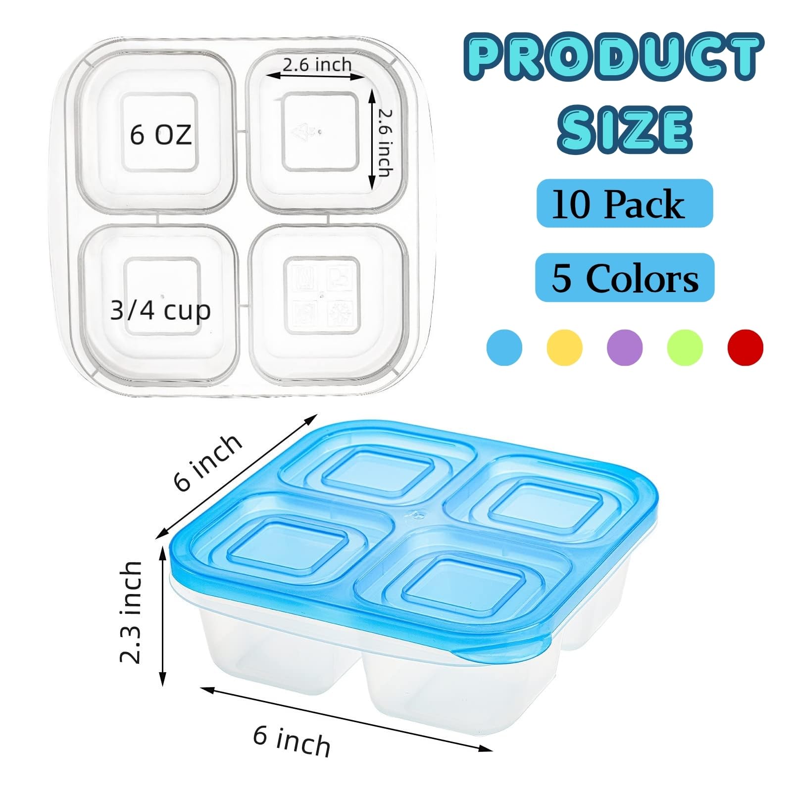 AVLA Paquete de 10 cajas Bento para aperitivos, recipientes reutilizables para preparación de comidas, 4 compartimentos para llevar, contenedores apilables divididos de almacenamiento de alimentos