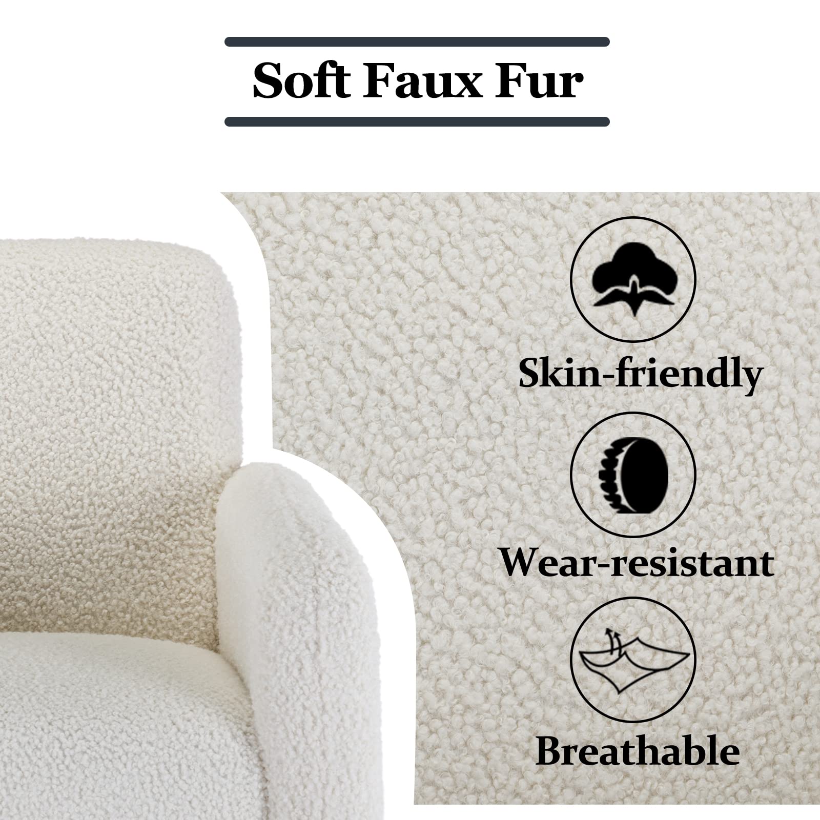 Wahson Poltrona Imbottita Moderna Sedia da Salotto con Braccioli Poltroncina in tessuto sherpa Divanetto per Camera da Letto/Soggiorno, Bianca