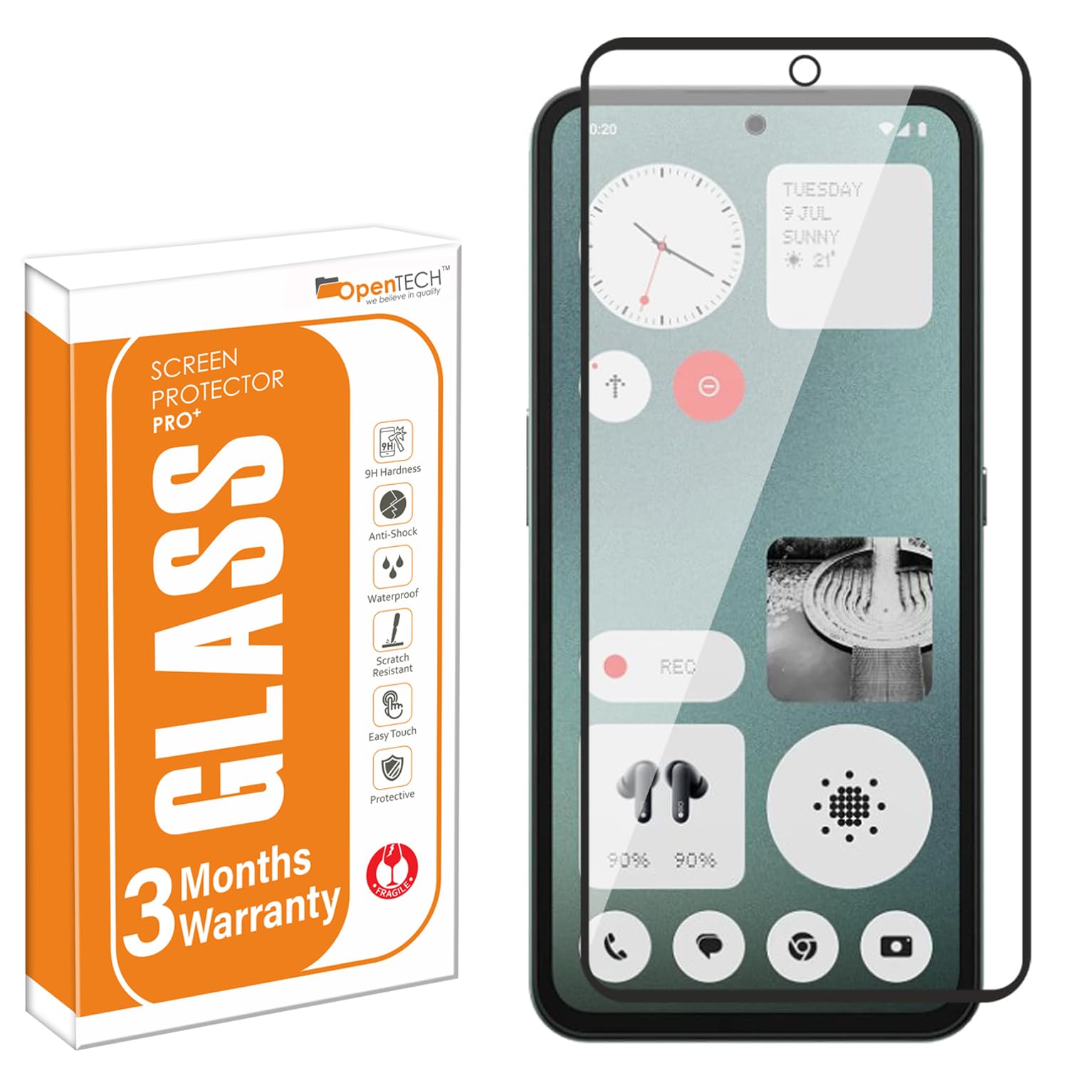 OpenTech Military-Grade Tempered Glass Screen Protector Compatible For Nothing CMF Phone 1 With Edge-To-Edge Protector Coverage And Easy Installation Kit For Smartphone