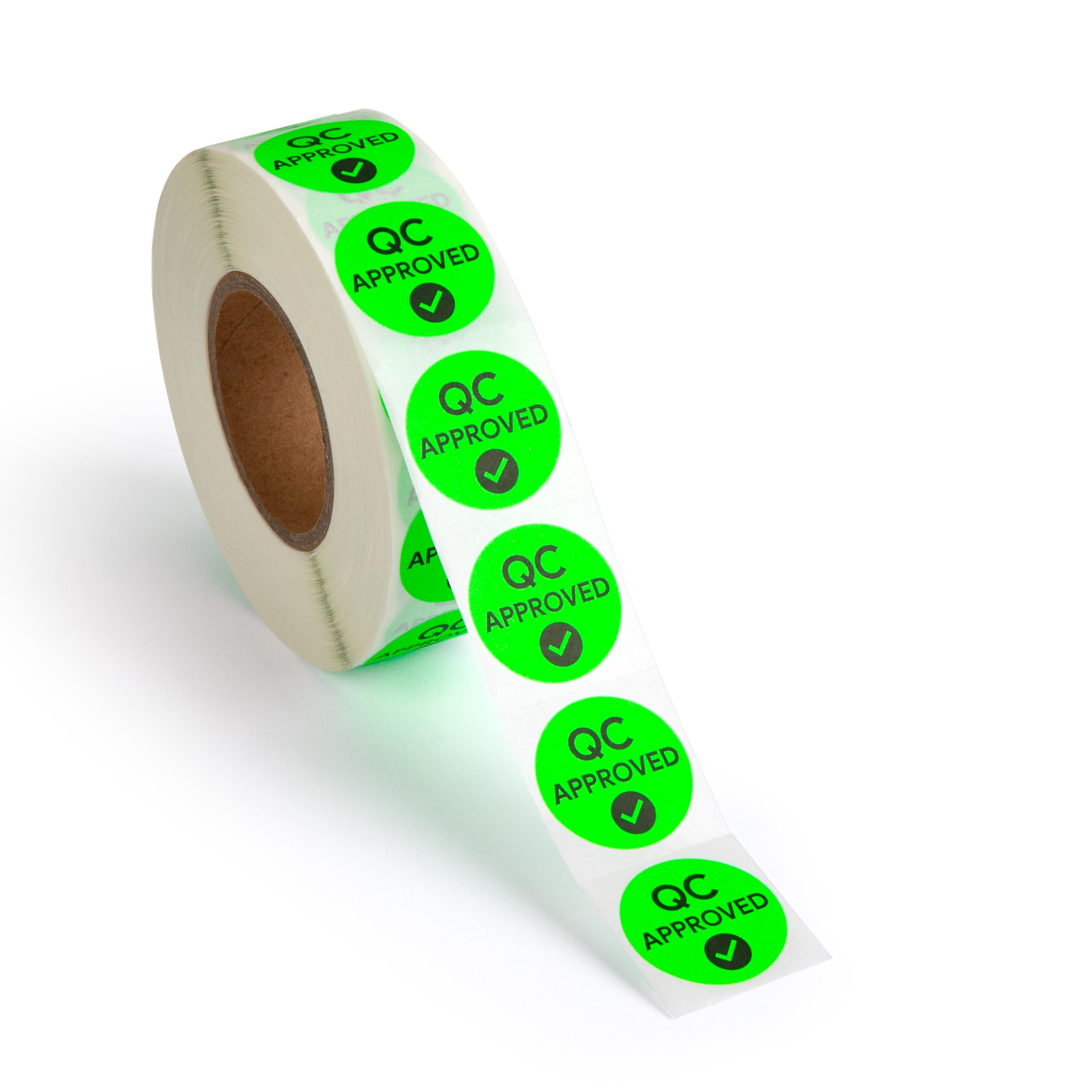 1000 Quality Control Approval Stickers, 1 Inch | Fluorescent Green QC Tester Labels for Inventory Inspection and Calibration