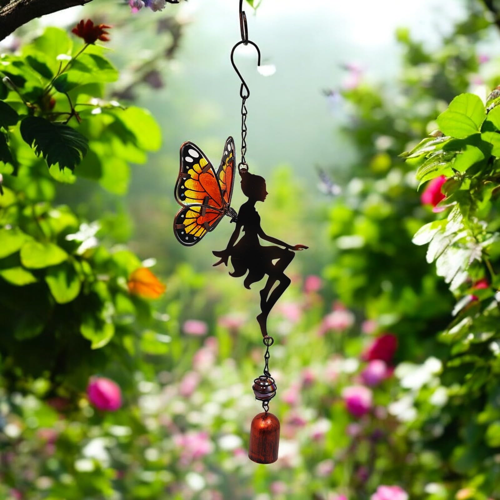 Epsom Door Handle Orange/Lilac/Purple/Pink/Yellow Fairy Bell Wind Chime – Hanging Metal Garden Ornament With Soothing Chimes – Weather-Resistant Outdoor Décor For Patio, Porch & Home – Multiple Colors (43Cm X 12Cm X 12Cm) ()