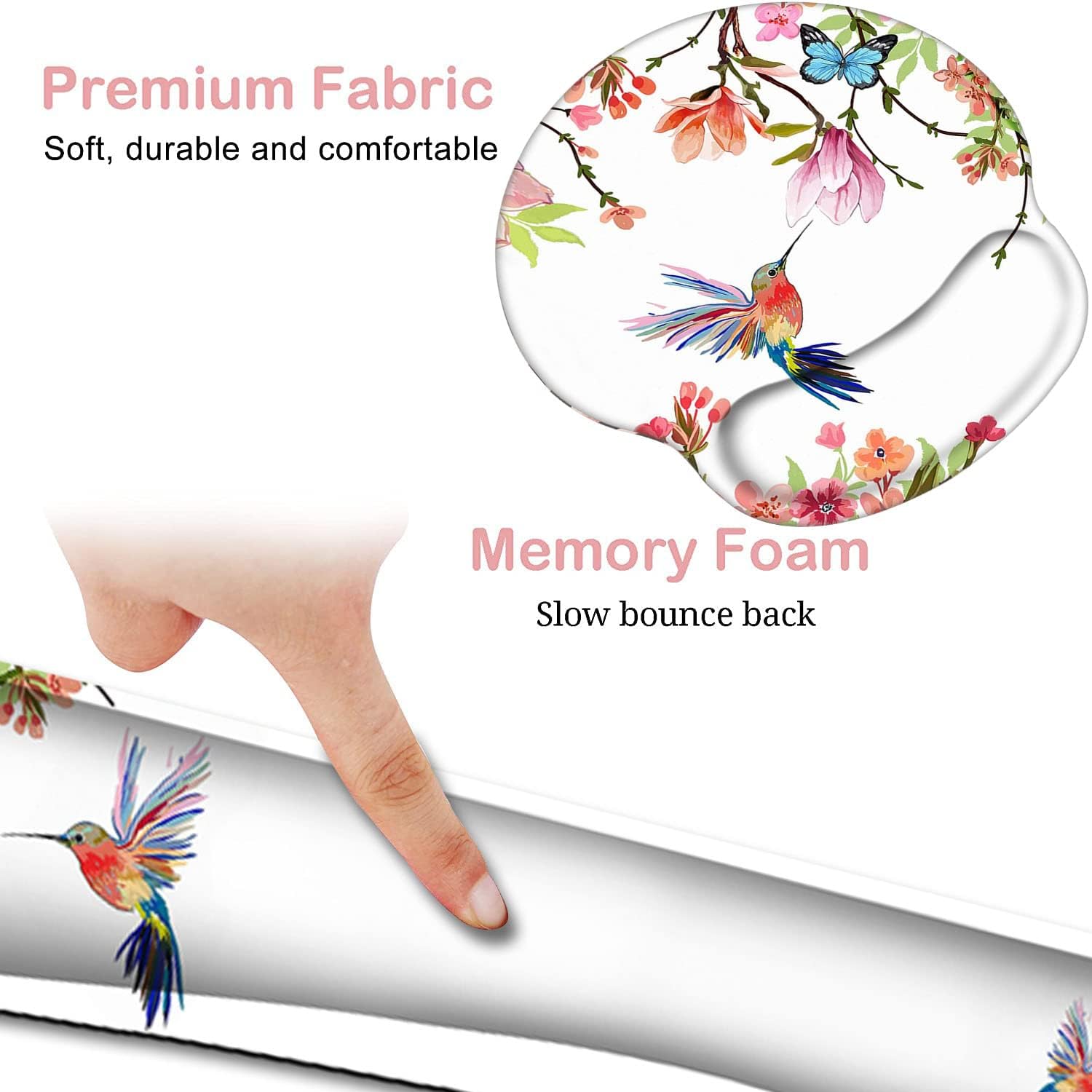Keyboard Wrist Rest and Mouse Pad with Wrist Support, Ergonomic Gel Mouse Pad Coaster, Comfortable Lightweight for Easy Typing Pain Relief, Memory Foam Keyboard Mousepad Set,Hummingbird Flower