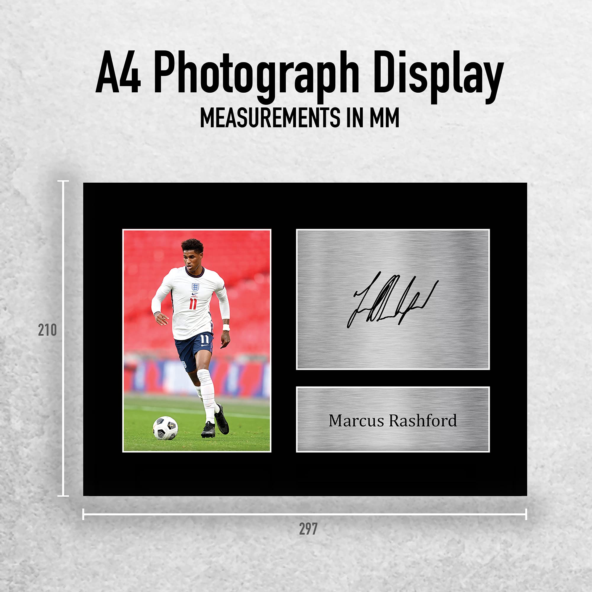 Foto Enmarcada Marcus Rashford A4 - Firma Digital, Marco Negro, Regalo Para Fans Del Fútbol