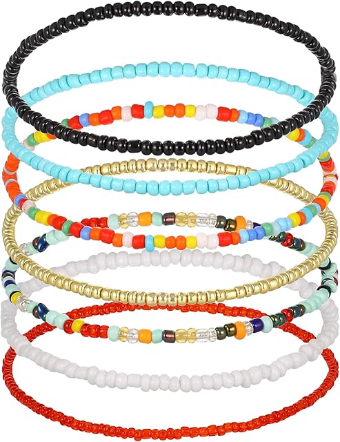 tiopeia 7 Pcs Boho Anklets Multilayered Beads Ankle Colorful Bracelets,QKWBYBALQ4915