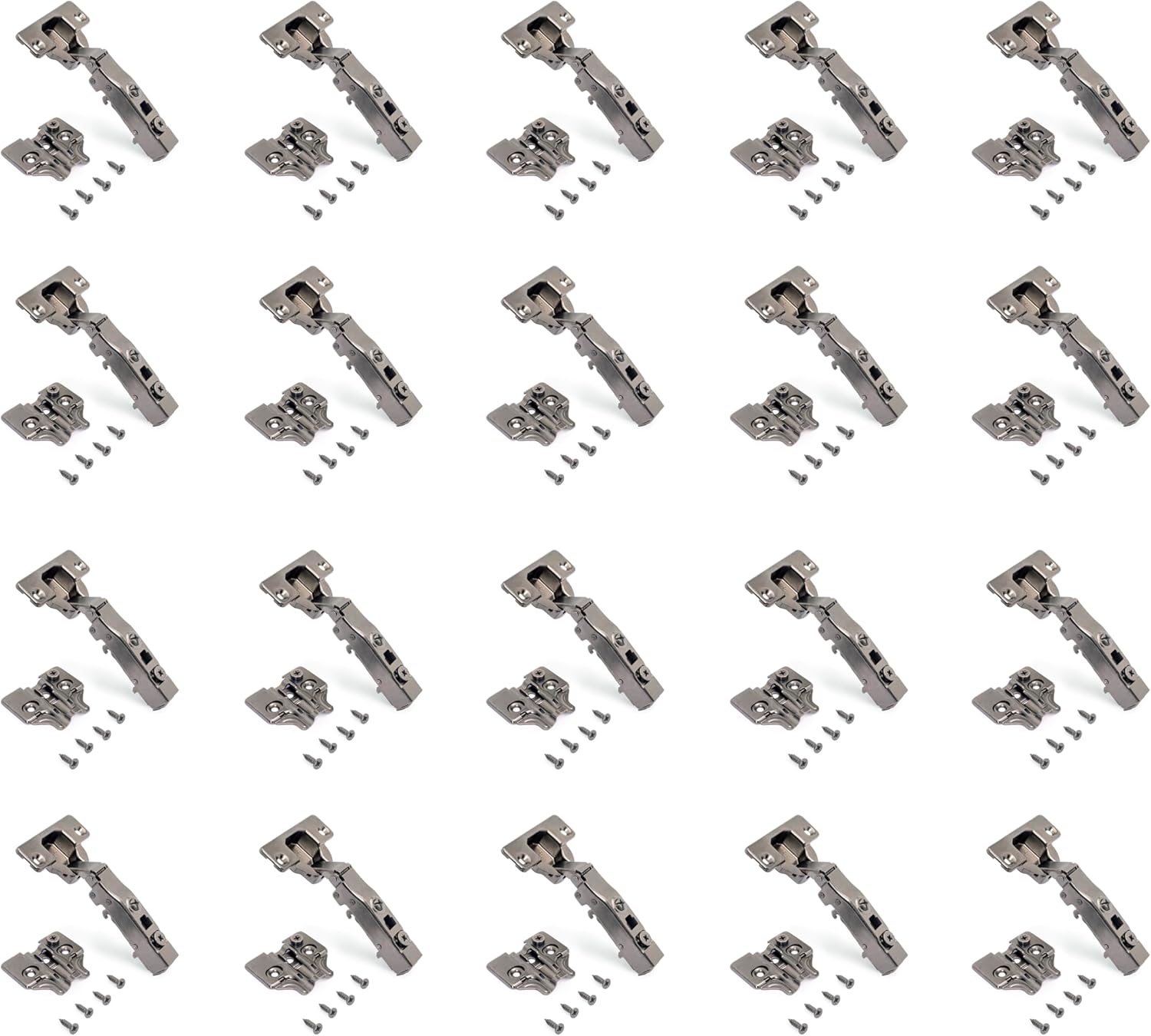 Emuca - X91 Straight Hinge kit with Soft Close and Supplement, Bolting Supplement, 105º Opening, Titanium, Steel, 20 pcs.