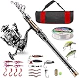 Fishing Rod Kit, Carbon Fiber Telescopic Fishing Pole and Reel Combo with Spinning Reel, Line, Lure, Hooks and Carrier Bag, Fishing Gear Set for Beginner Adults Saltwater Freshwater