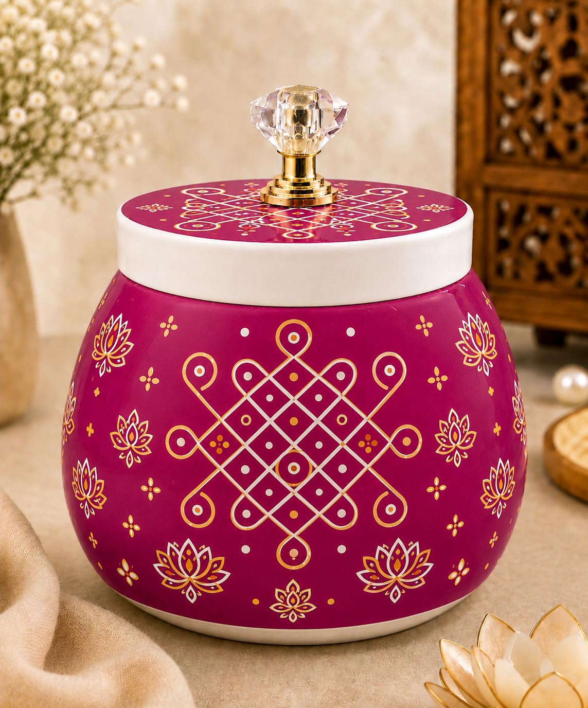 Decorative Dry Fruit Jar - Pichwai Art Storage -1 Decorative Dry Fruit Jar - Pichwai Art Storage -1