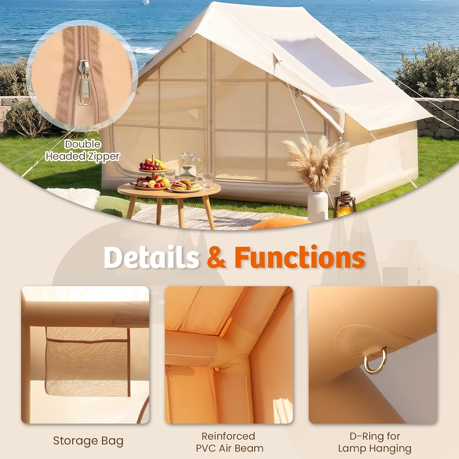 YOLENY 2/4/6 Person Inflatable Tents for Camping, Quick Setup in 2 Minutes with Hand Pump, Blow Up Tent with Skylight & Canopy, Cabin Tent for Family Camping & Hiking