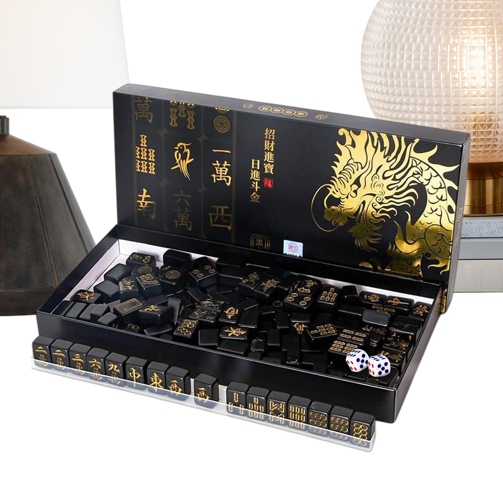 Set Completo per il del Mahjong 144 Tessere Portatili | Con 2 e 4 Portatessere Per Adulti Principianti e Giocatori, per Casa, Viaggio, Feste, Serate e Vacanze