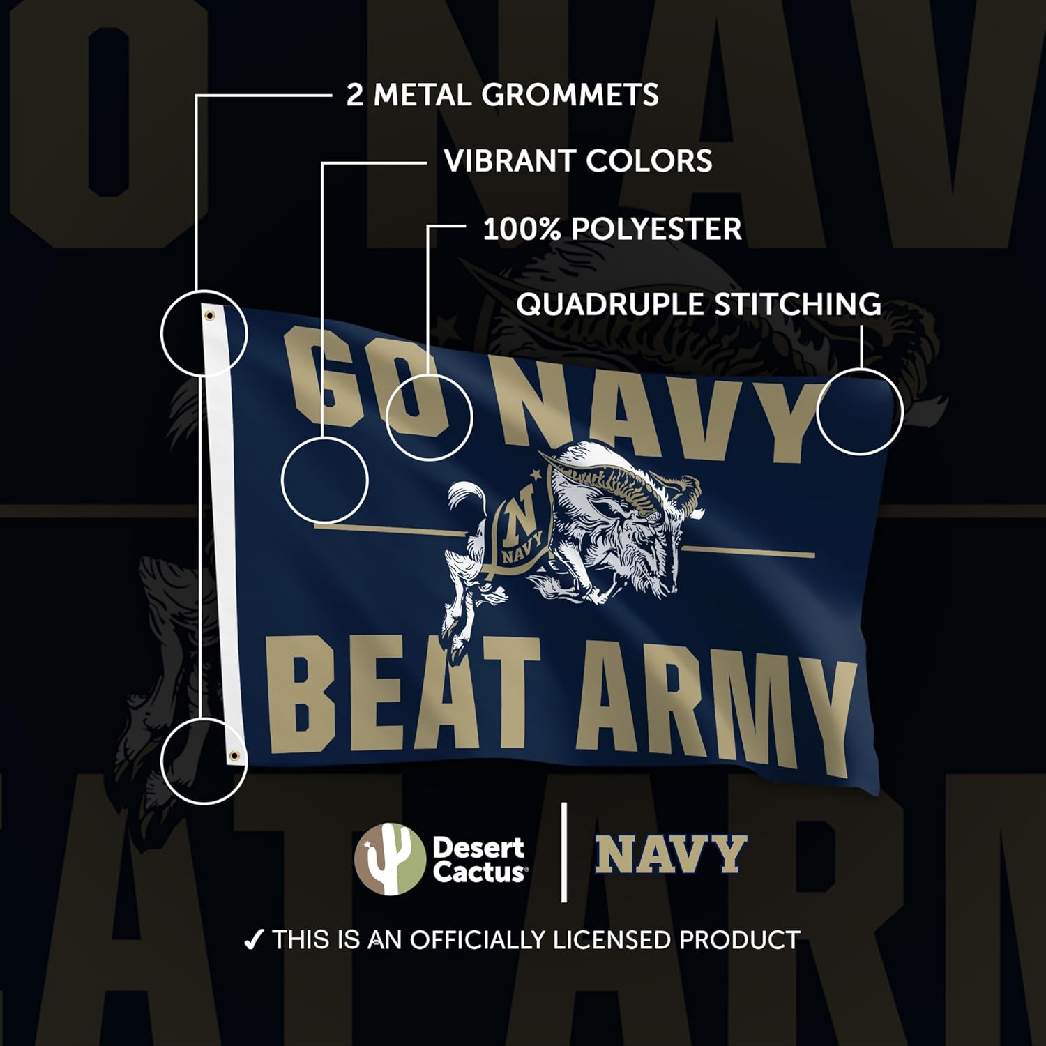 Desert Cactus United States Naval Academy 100% Polyester Indoor Outdoor 3x5 feet Banner Midshipmen Navy USNA (Flag Go Navy, Beat Army) - Image 4